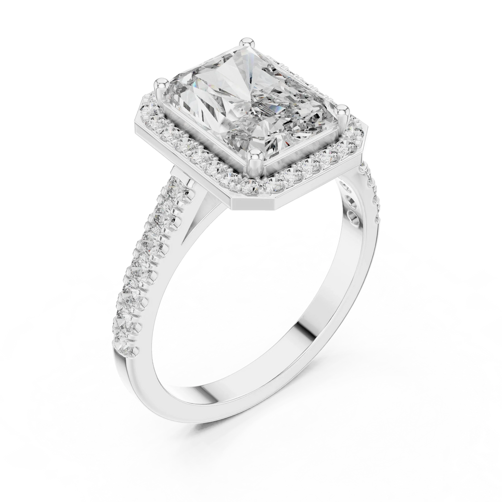 2.48 CT Halo Radiant Lab Diamond Handcrafted Engagement Ring