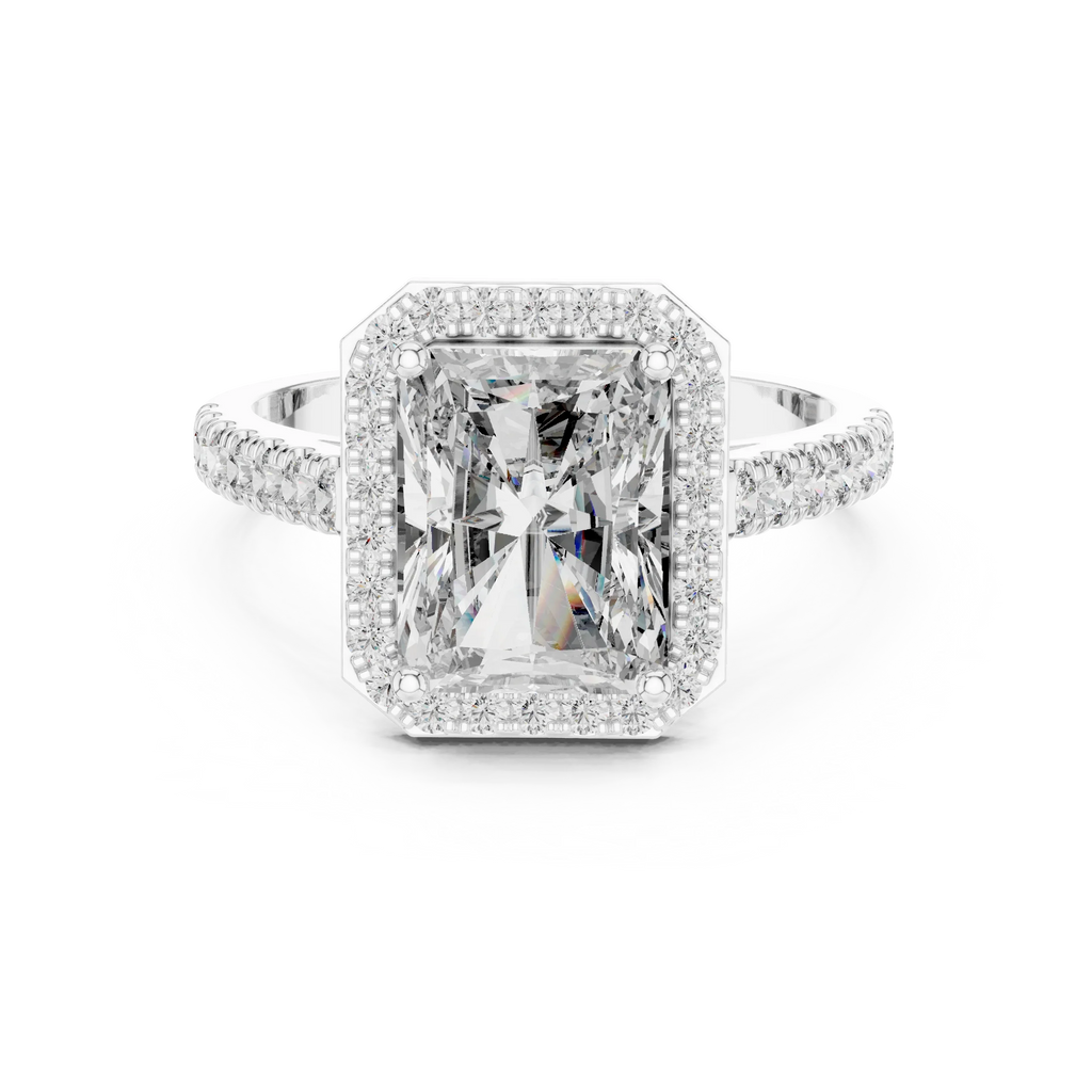 2.48 CT Halo Radiant Lab Diamond Handcrafted Engagement Ring