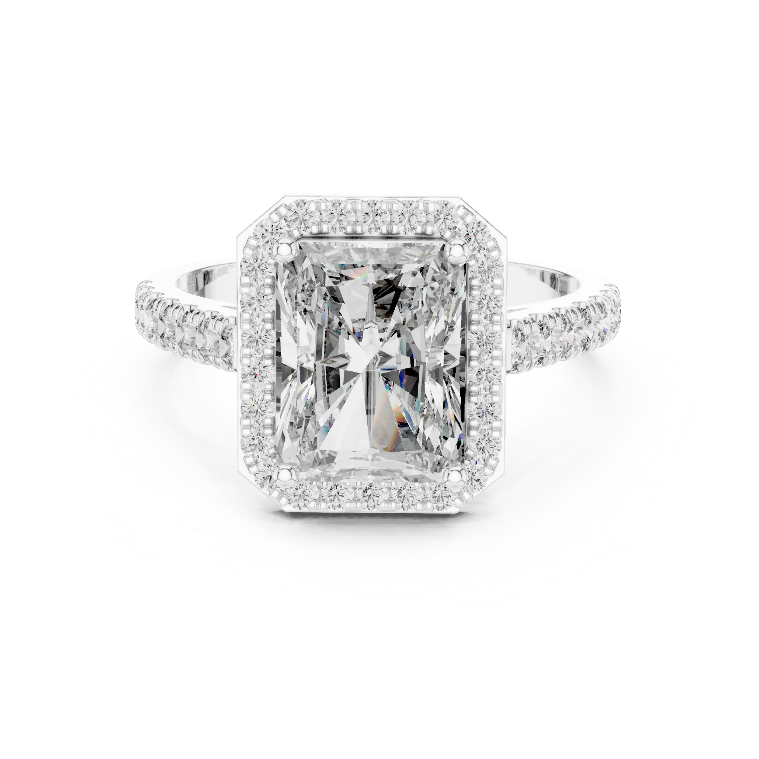 2.48 CT Halo Radiant Lab Diamond Handcrafted Engagement Ring