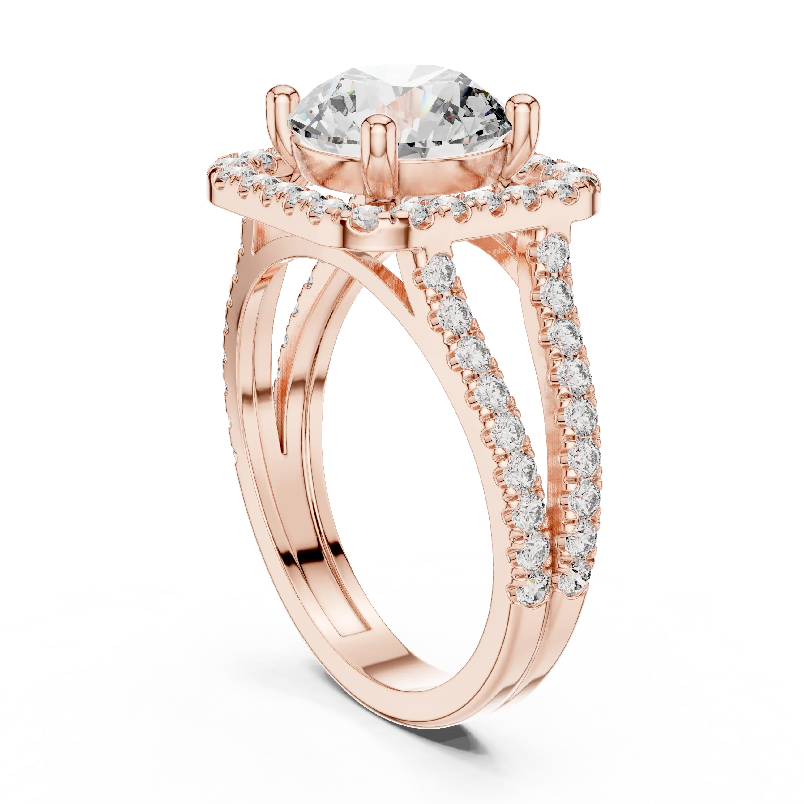 10K Gold Round Moissanite Split Shank Engagement Diamond Ring