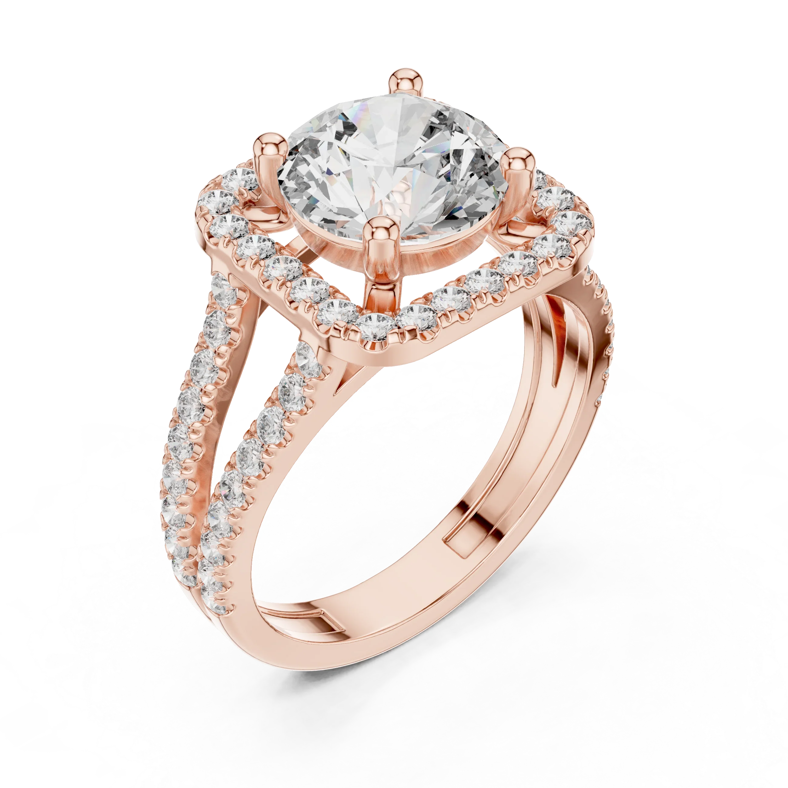 10K Gold Round Moissanite Split Shank Engagement Diamond Ring