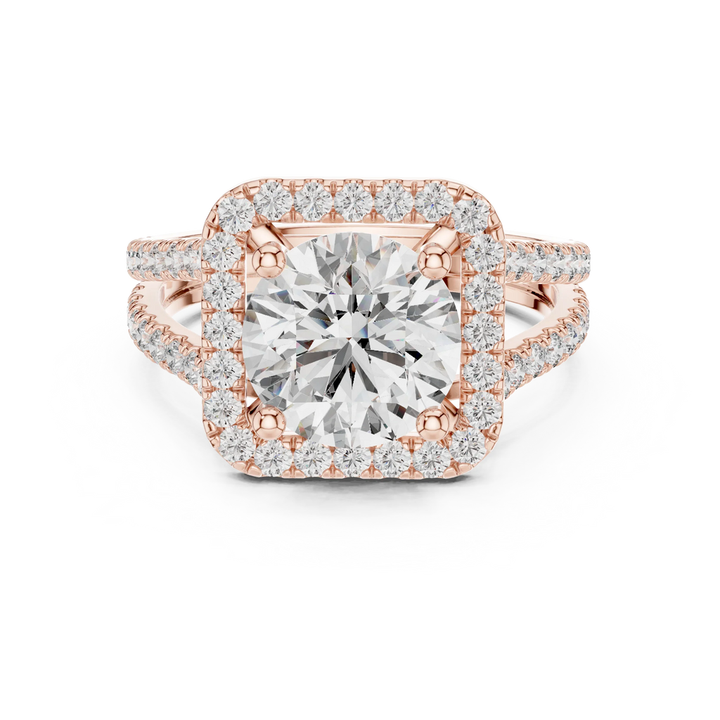 10K Gold Round Moissanite Split Shank Engagement Diamond Ring