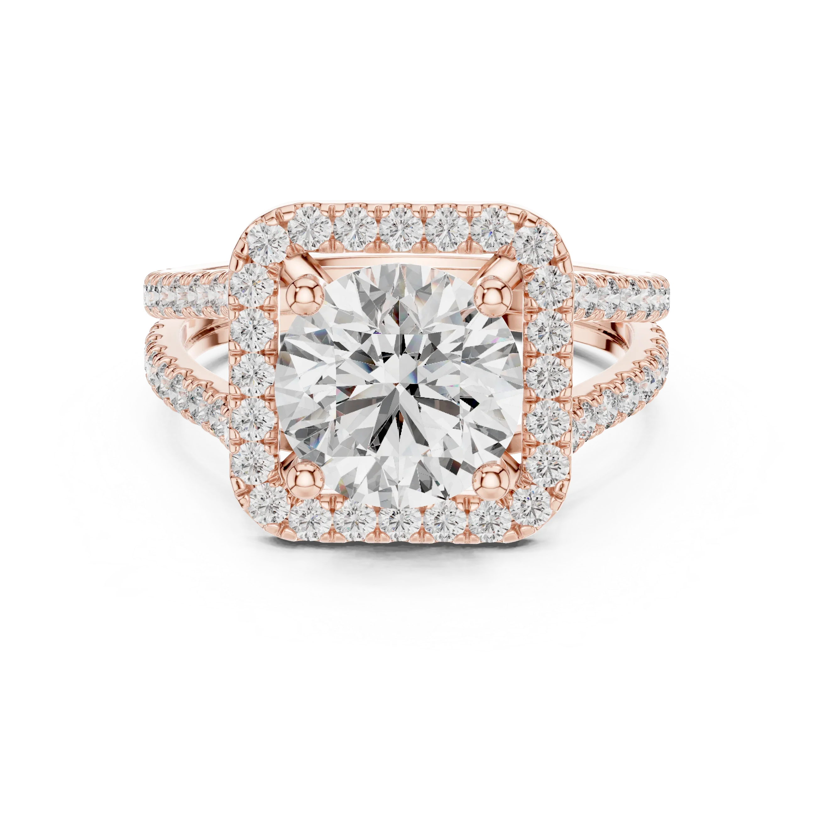 10K Gold Round Moissanite Split Shank Engagement Diamond Ring