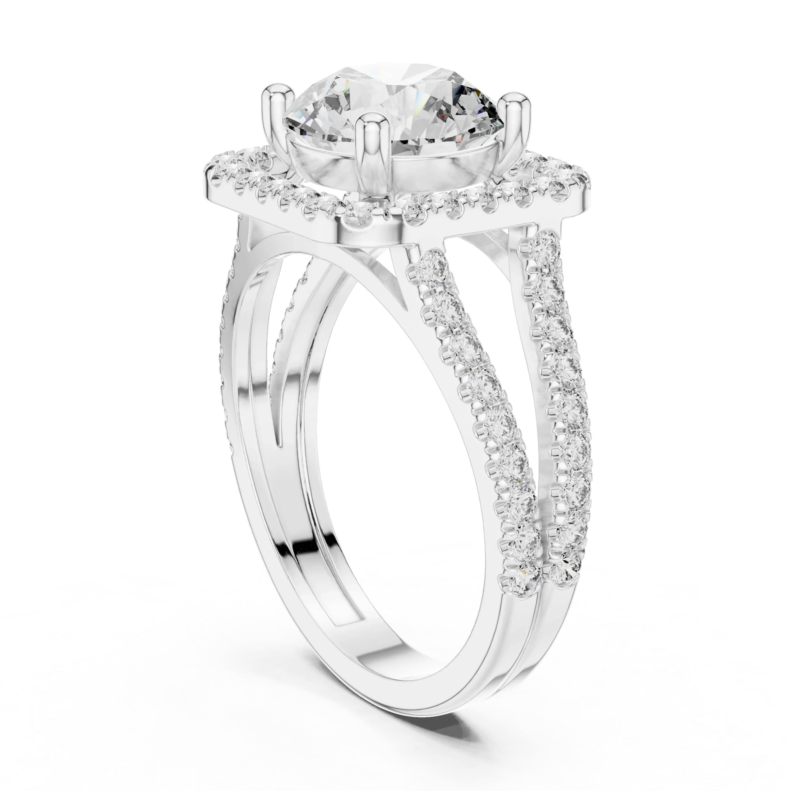 10K Gold Round Moissanite Split Shank Engagement Diamond Ring