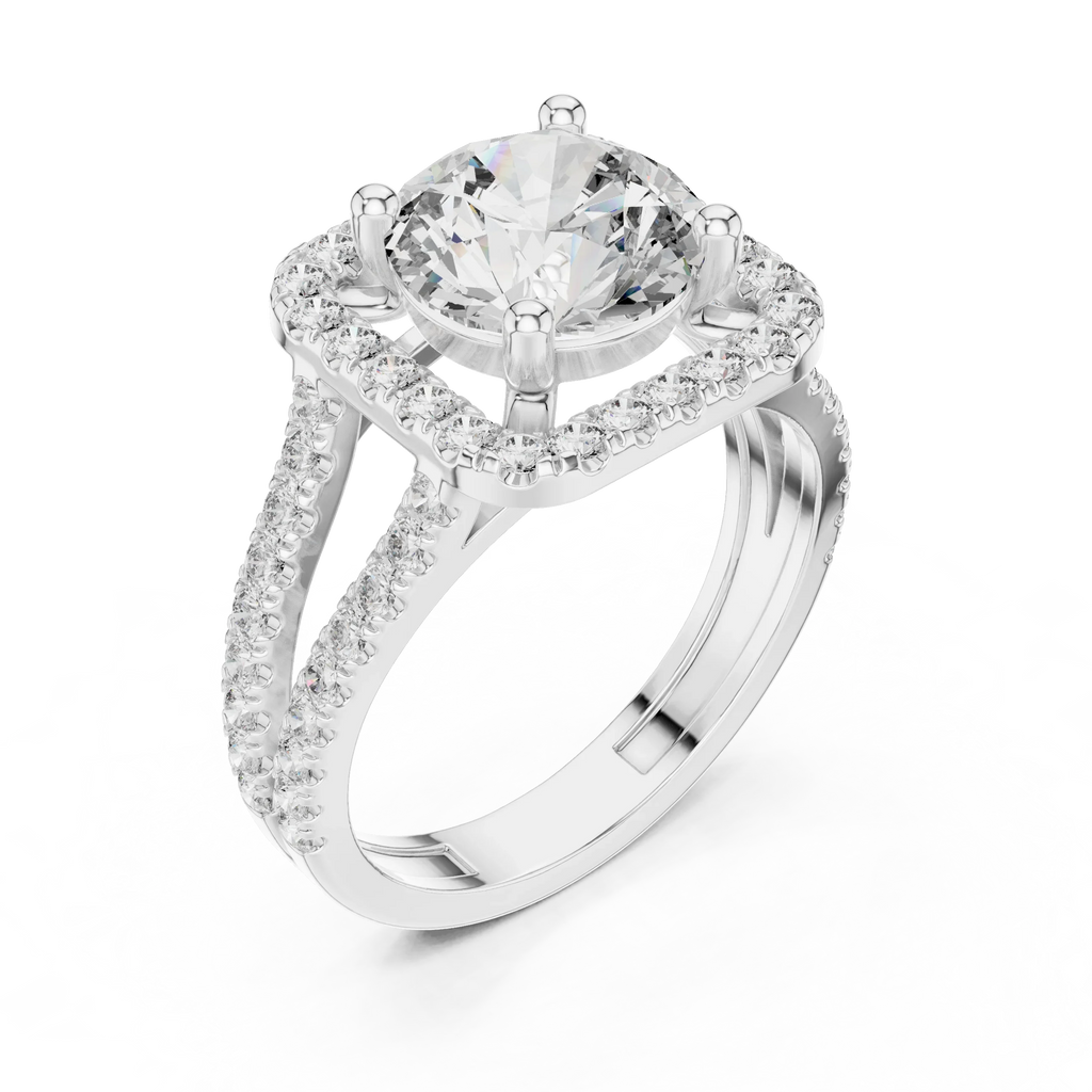 10K Gold Round Moissanite Split Shank Engagement Diamond Ring