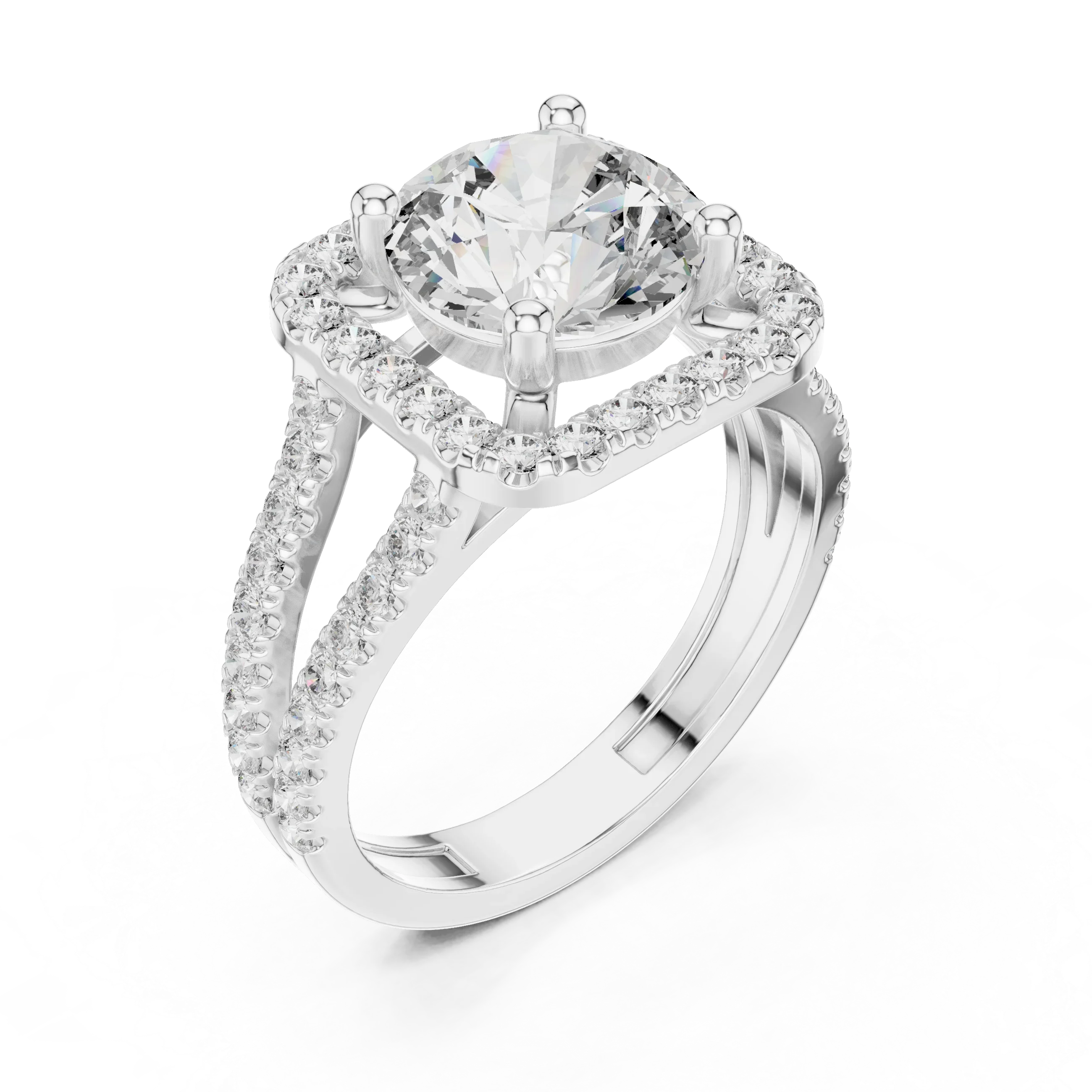 10K Gold Round Moissanite Split Shank Engagement Diamond Ring