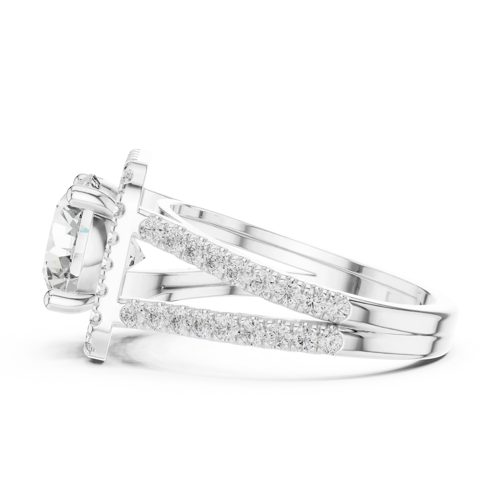 10K Gold Round Moissanite Split Shank Engagement Diamond Ring