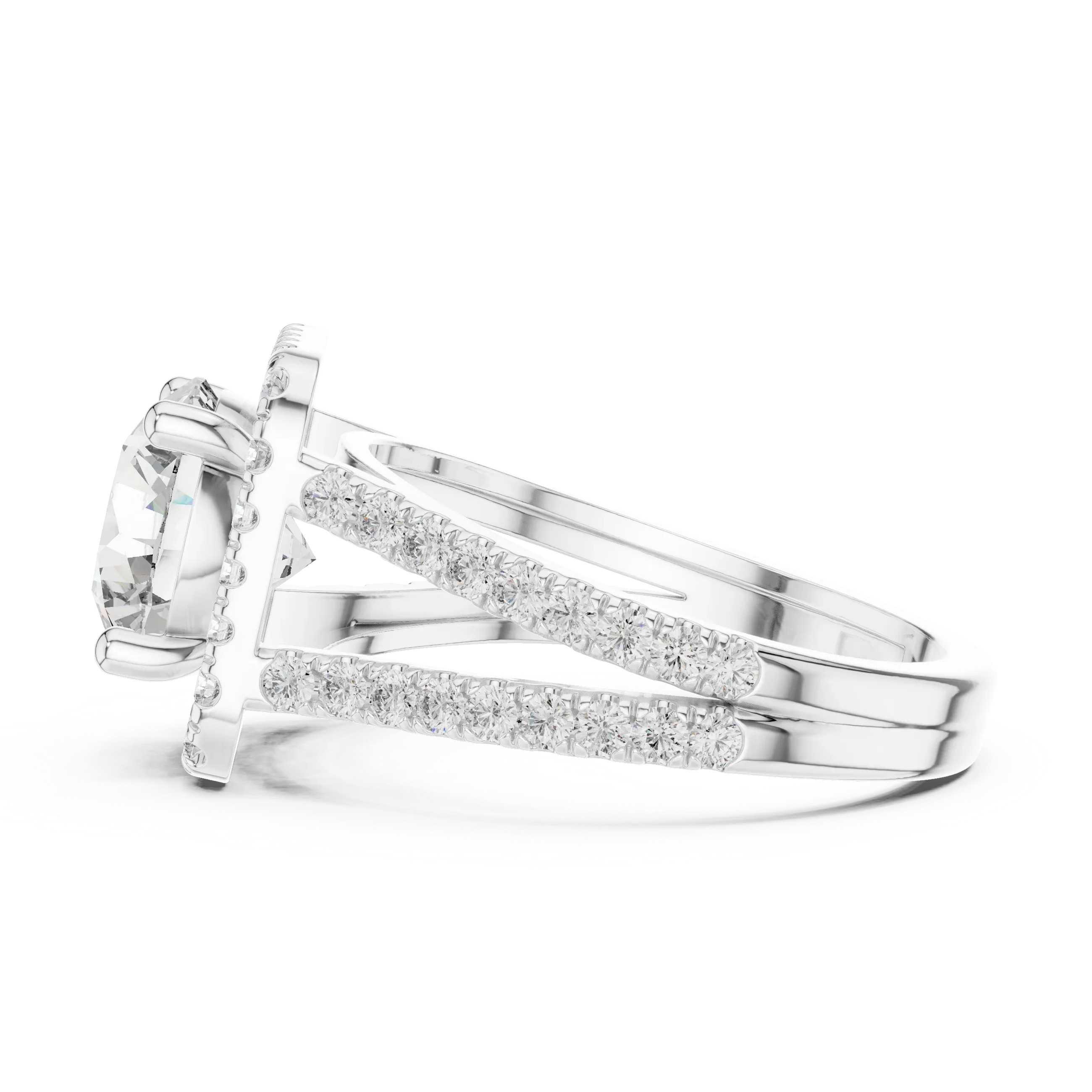10K Gold Round Moissanite Split Shank Engagement Diamond Ring