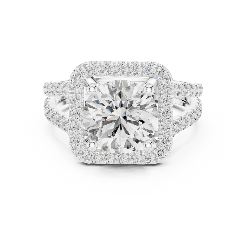 10K Gold Round Moissanite Split Shank Engagement Diamond Ring