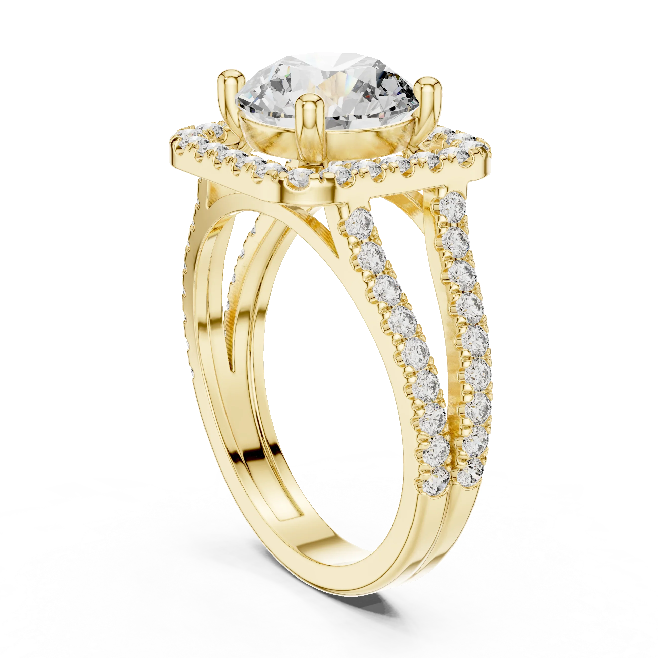 10K Gold Round Moissanite Split Shank Engagement Diamond Ring