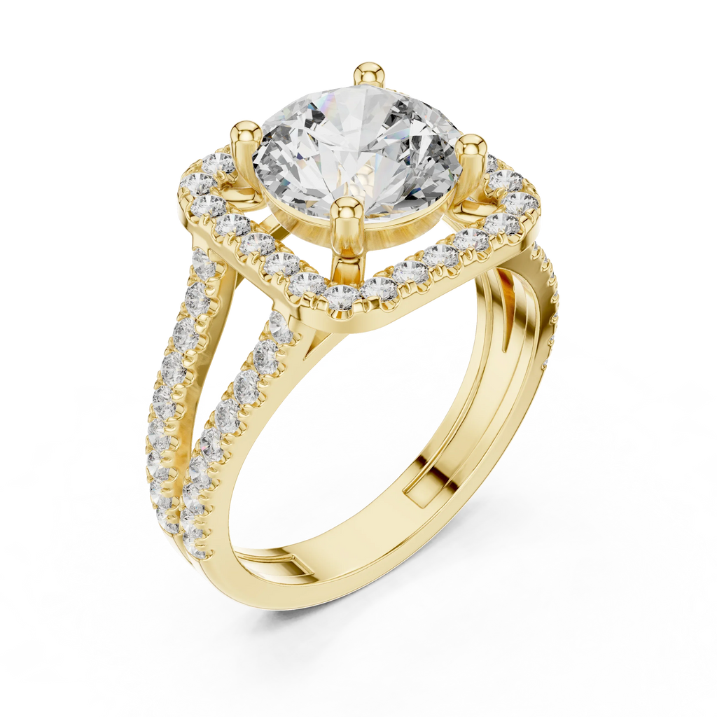10K Gold Round Moissanite Split Shank Engagement Diamond Ring