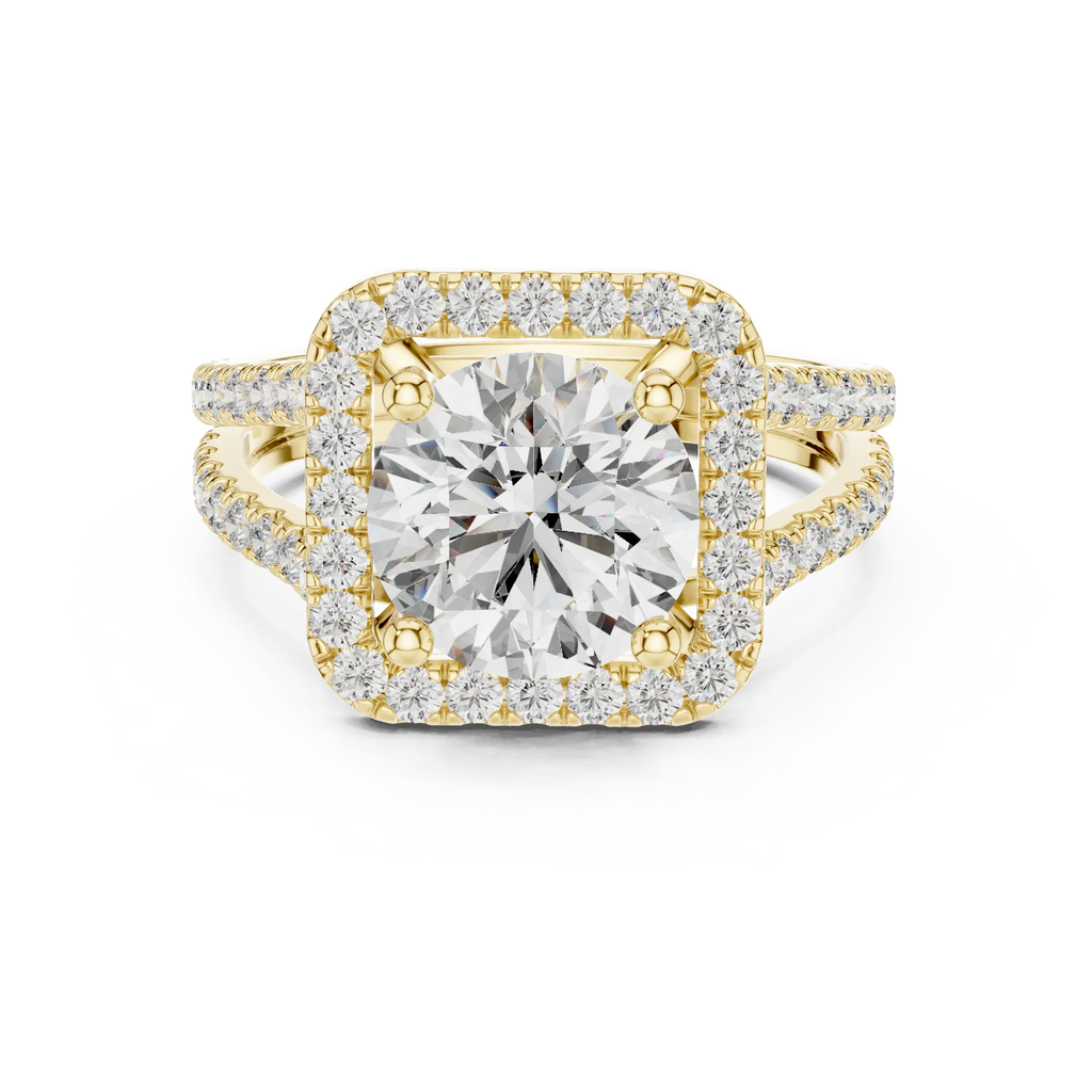 10K Gold Round Moissanite Split Shank Engagement Diamond Ring