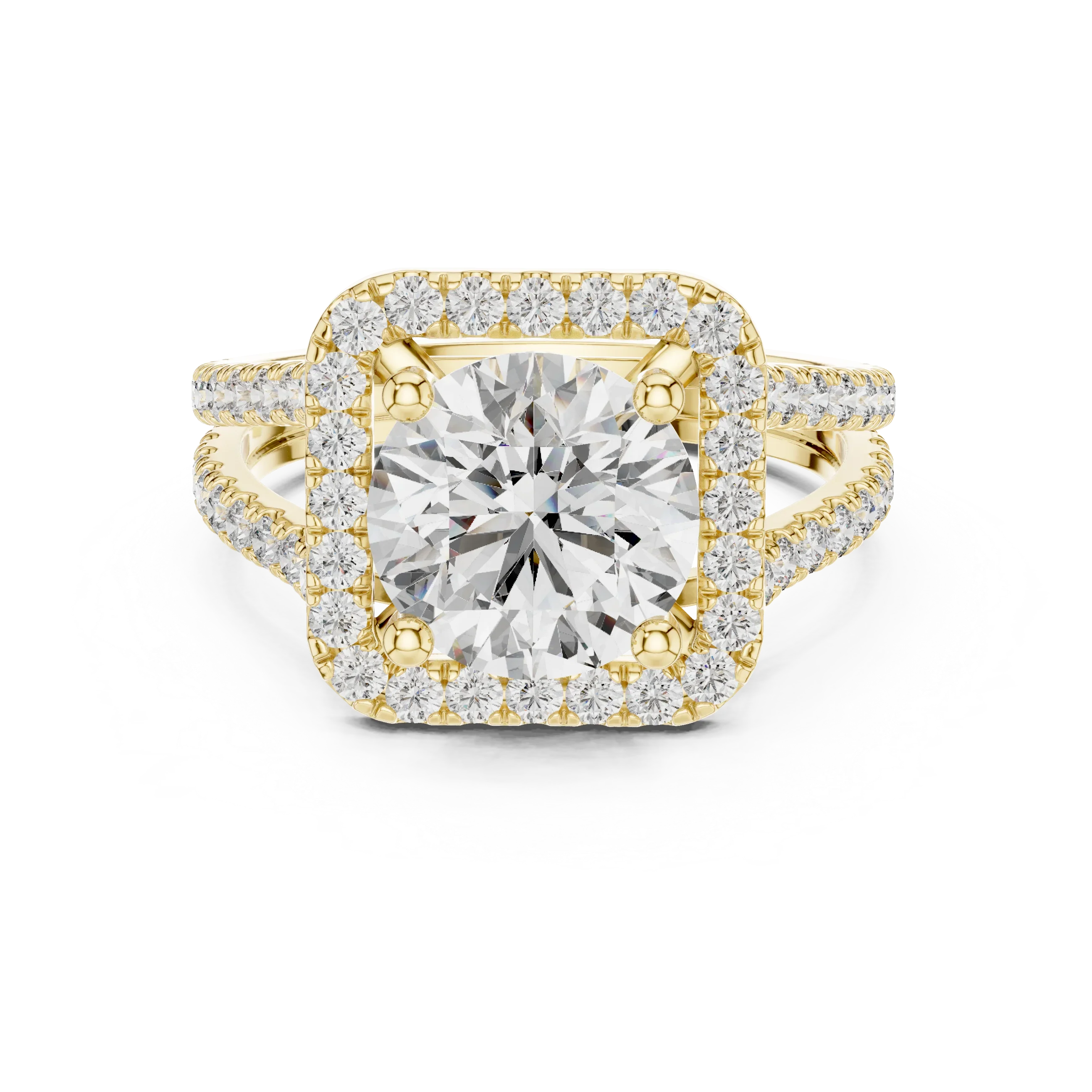 10K Gold Round Moissanite Split Shank Engagement Diamond Ring