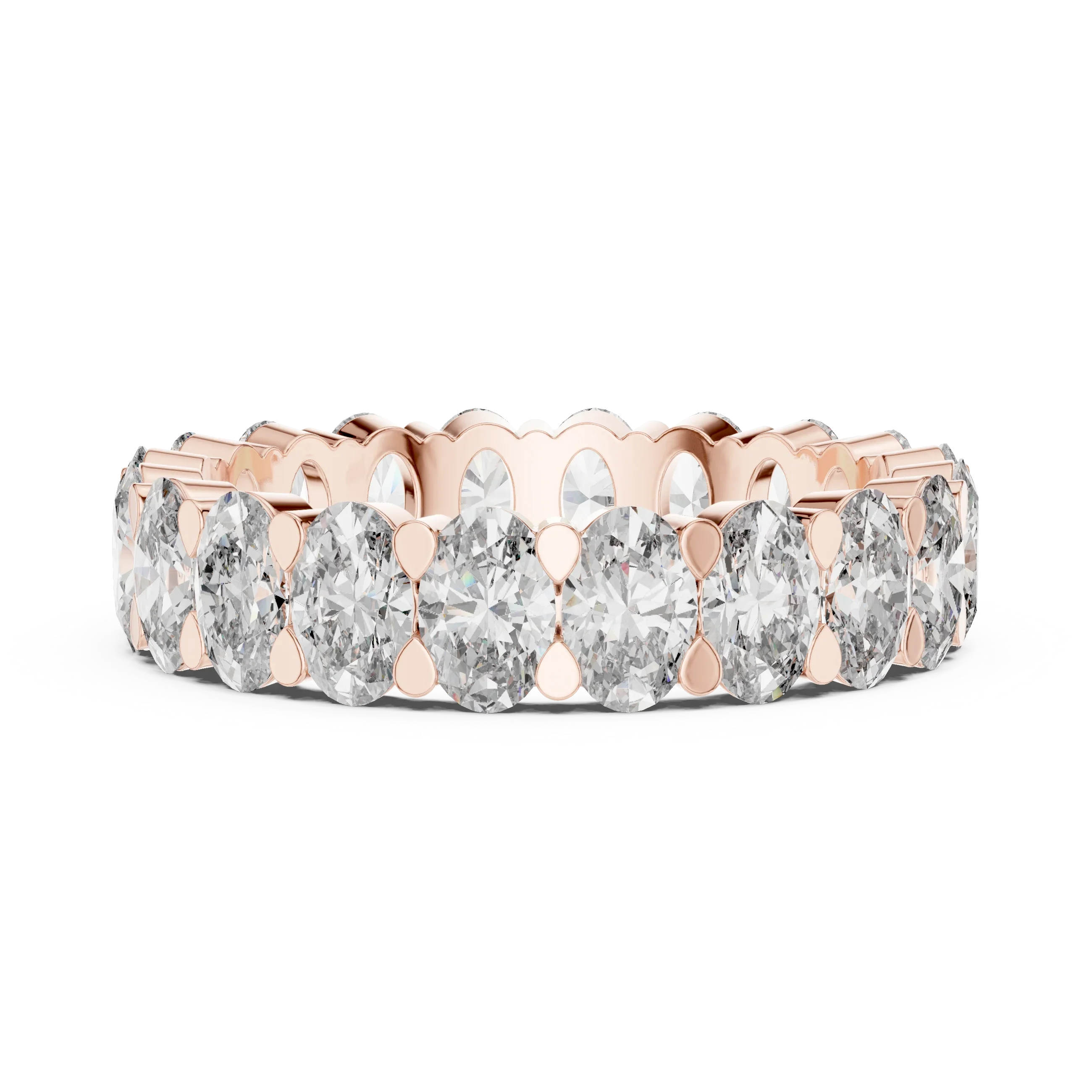 18K Gold Oval Lab Diamond Handcrafted Eternity Band 3.76 CTW