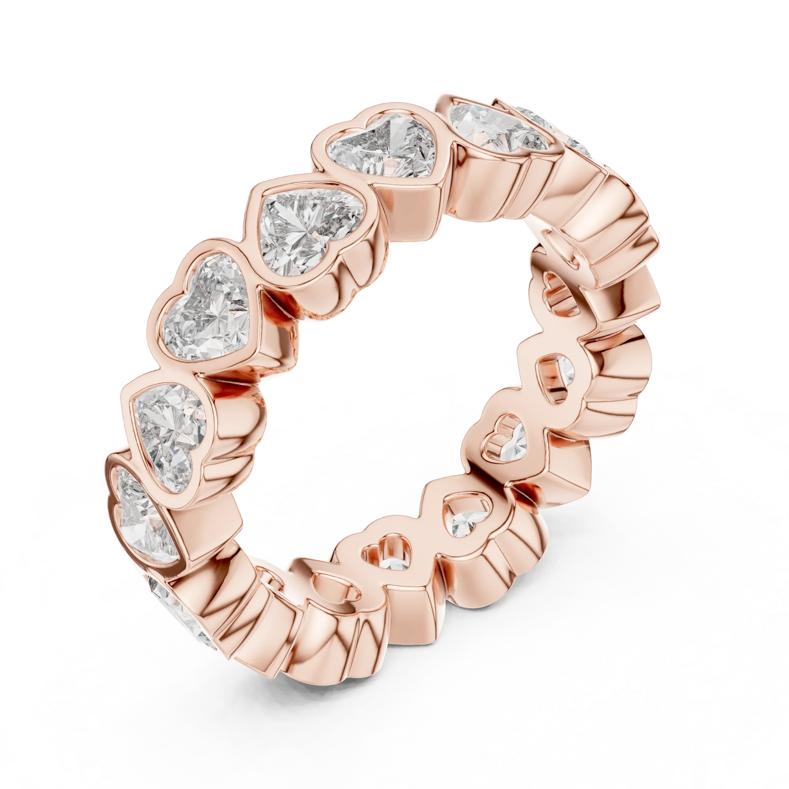 Heart Lab Diamond Bezel Set 925 Silver Eternity Band