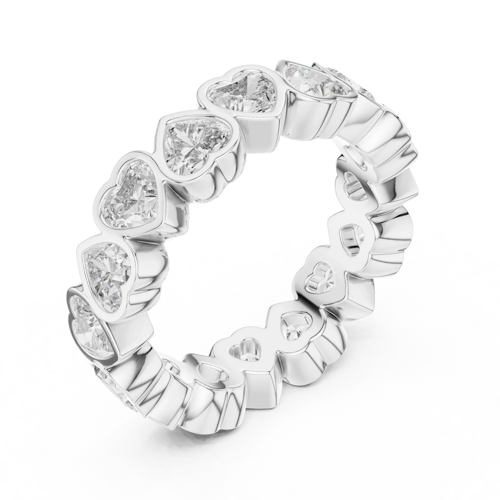 Heart Lab Diamond Bezel Set 925 Silver Eternity Band