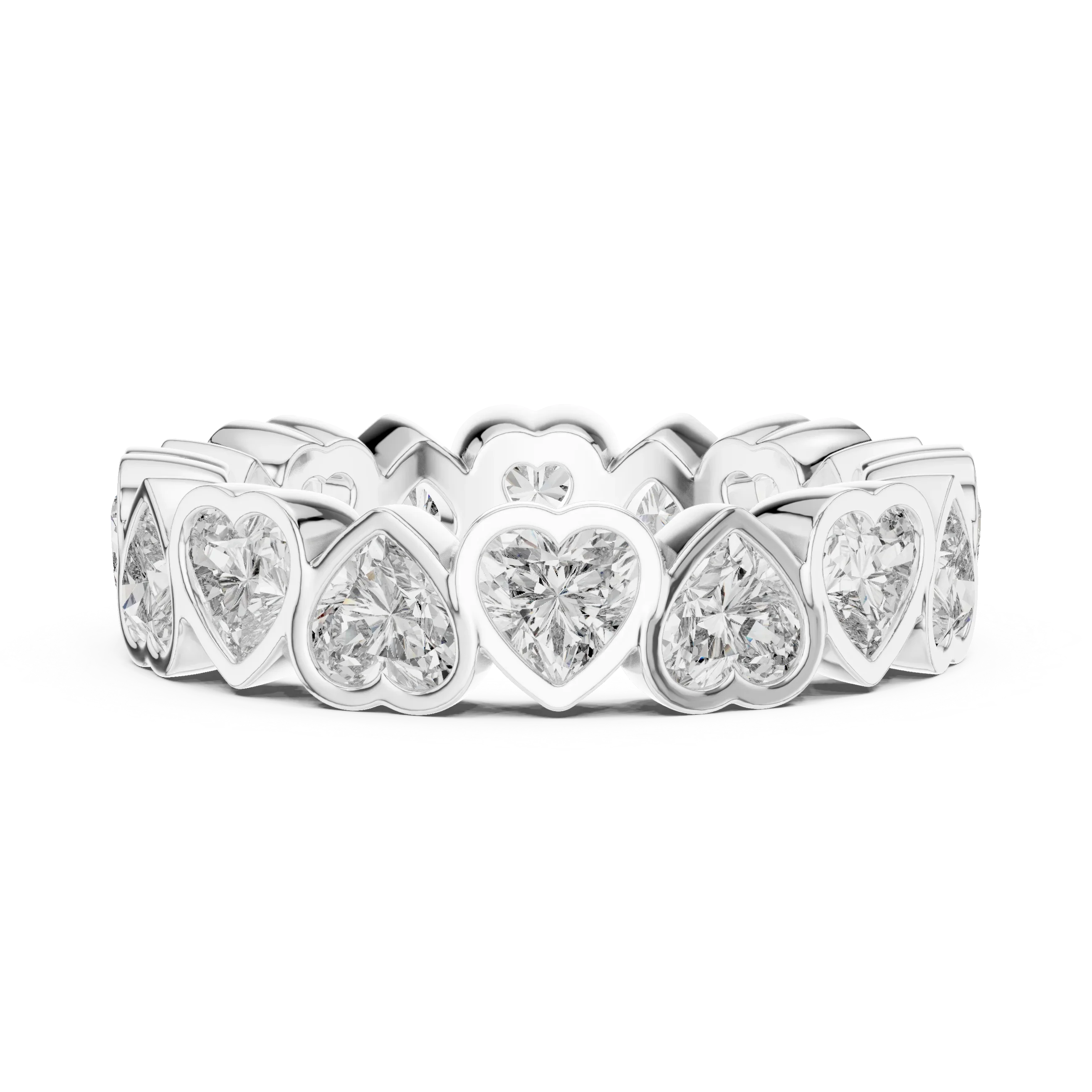 Heart Lab Diamond Bezel Set 925 Silver Eternity Band