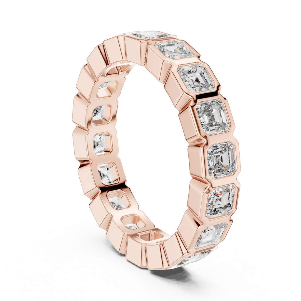 Asscher Moissanite Bezel Set 10K VVS Eternity Band
