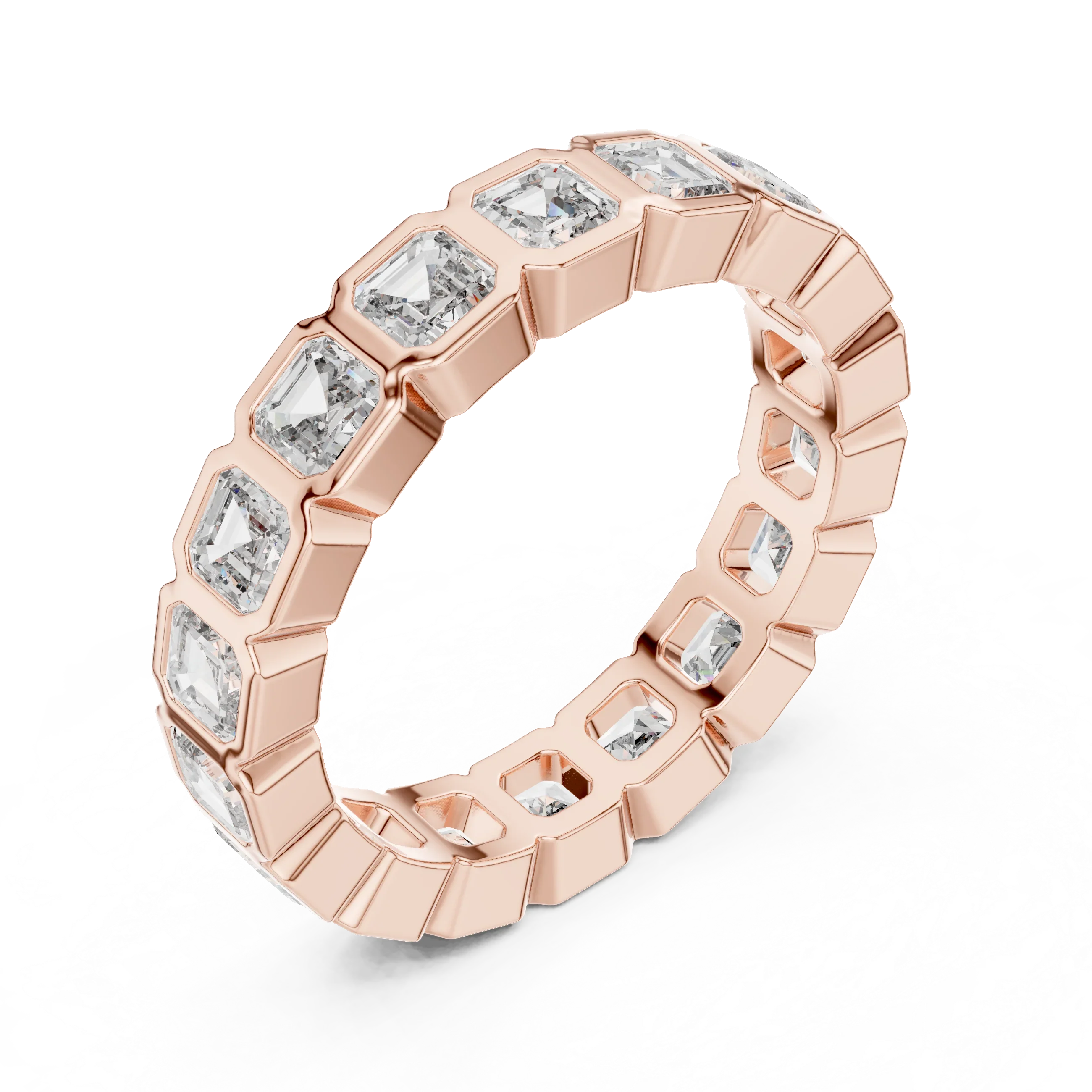 Asscher Moissanite Bezel Set 10K VVS Eternity Band