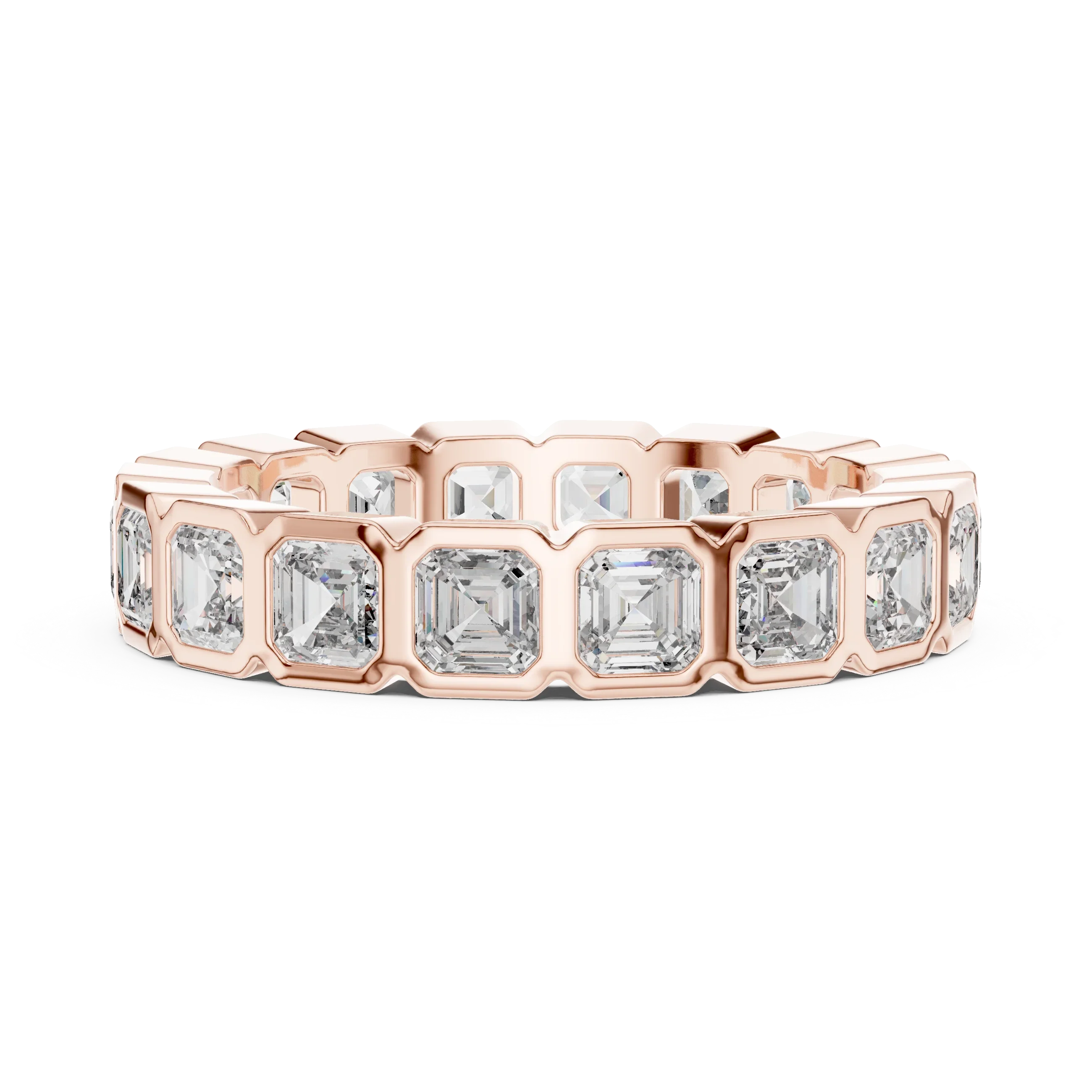 Asscher Moissanite Bezel Set 10K VVS Eternity Band