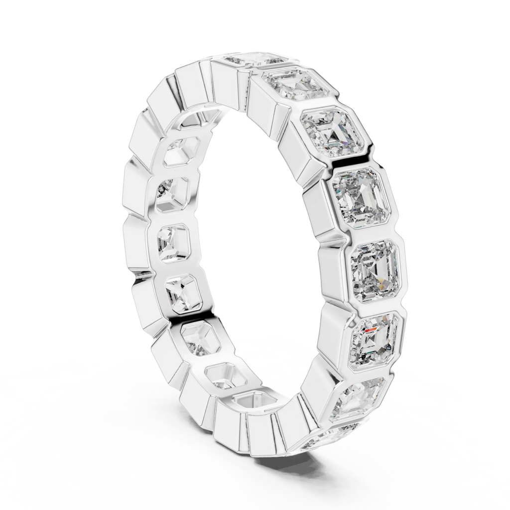Asscher Moissanite Bezel Set 10K VVS Eternity Band