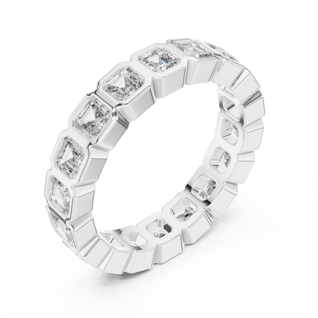 Asscher Moissanite Bezel Set 10K VVS Eternity Band