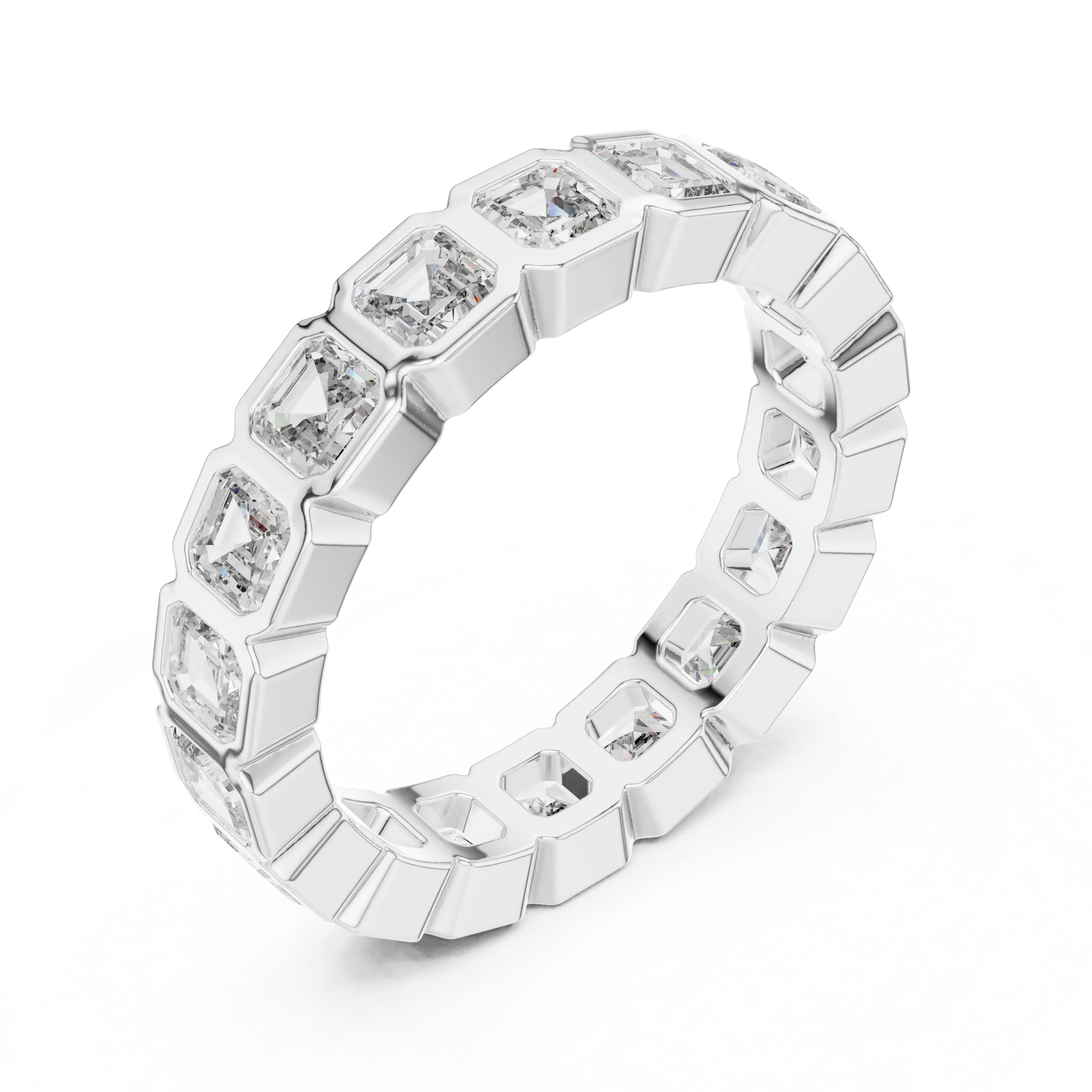 Asscher Moissanite Bezel Set 10K VVS Eternity Band