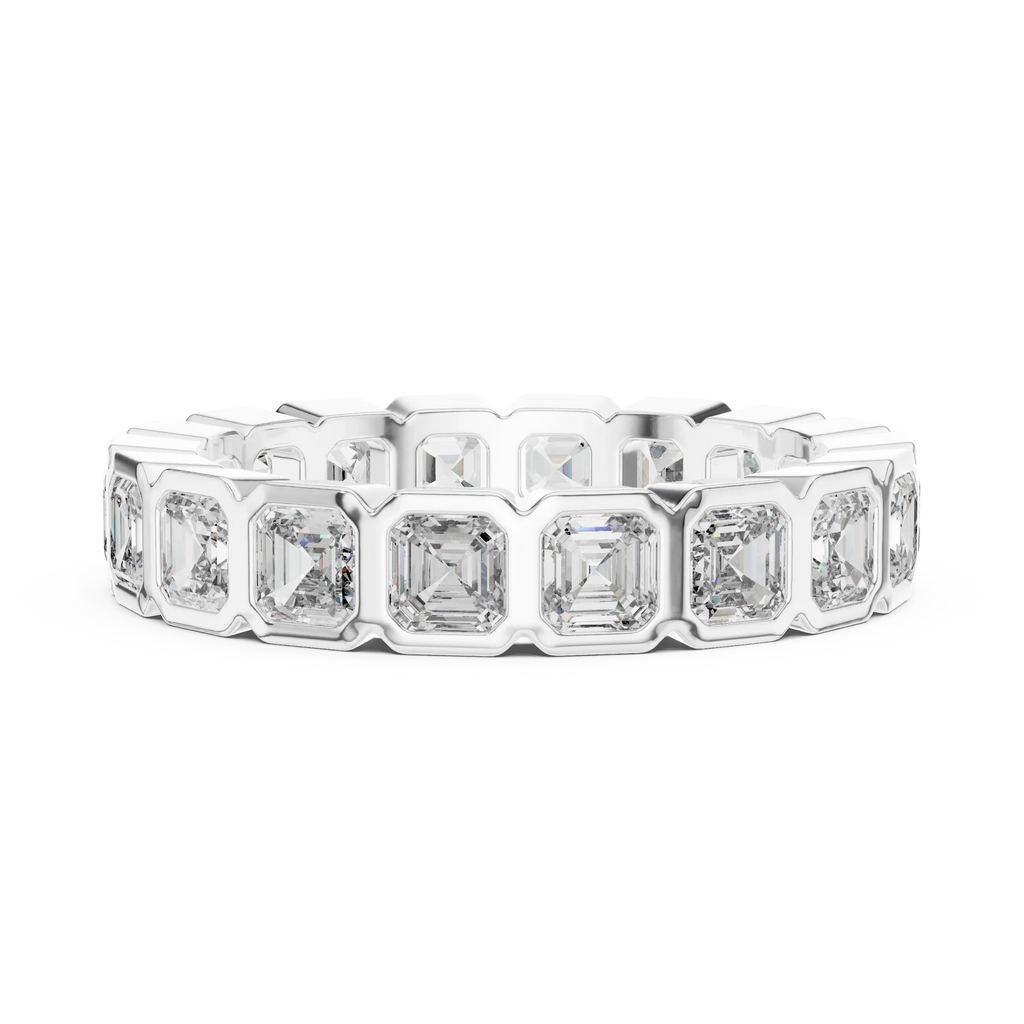 Asscher Moissanite Bezel Set 10K VVS Eternity Band