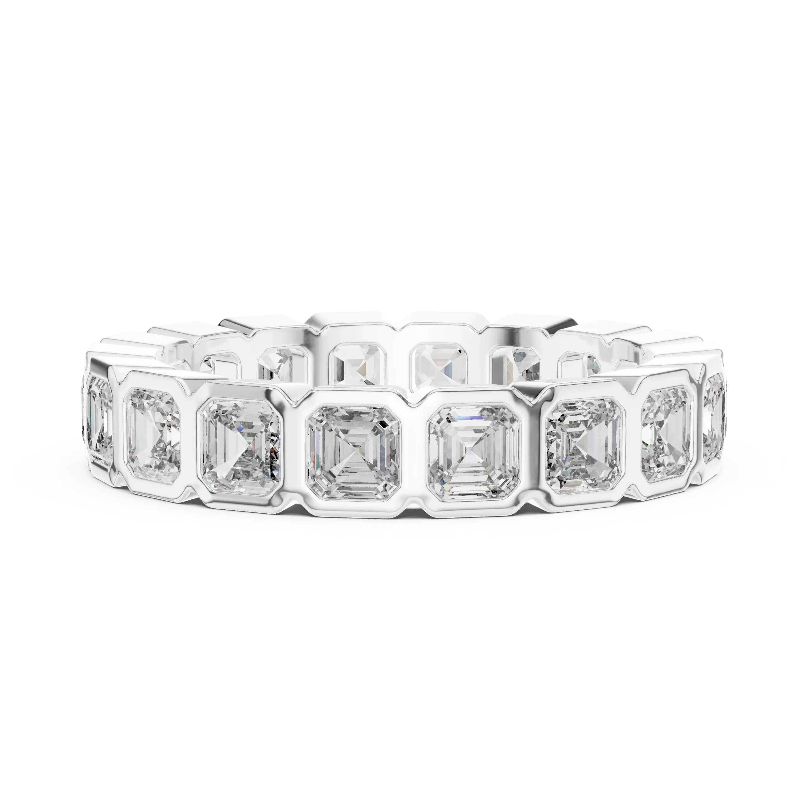Asscher Moissanite Bezel Set 10K VVS Eternity Band