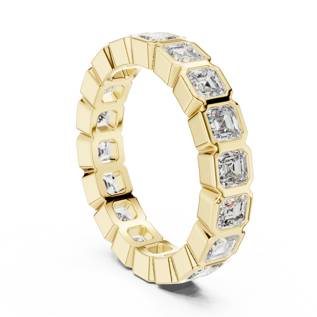 Asscher Moissanite Bezel Set 10K VVS Eternity Band