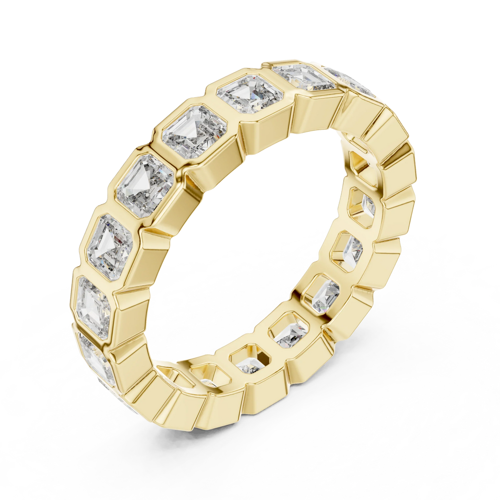 Asscher Moissanite Bezel Set 10K VVS Eternity Band