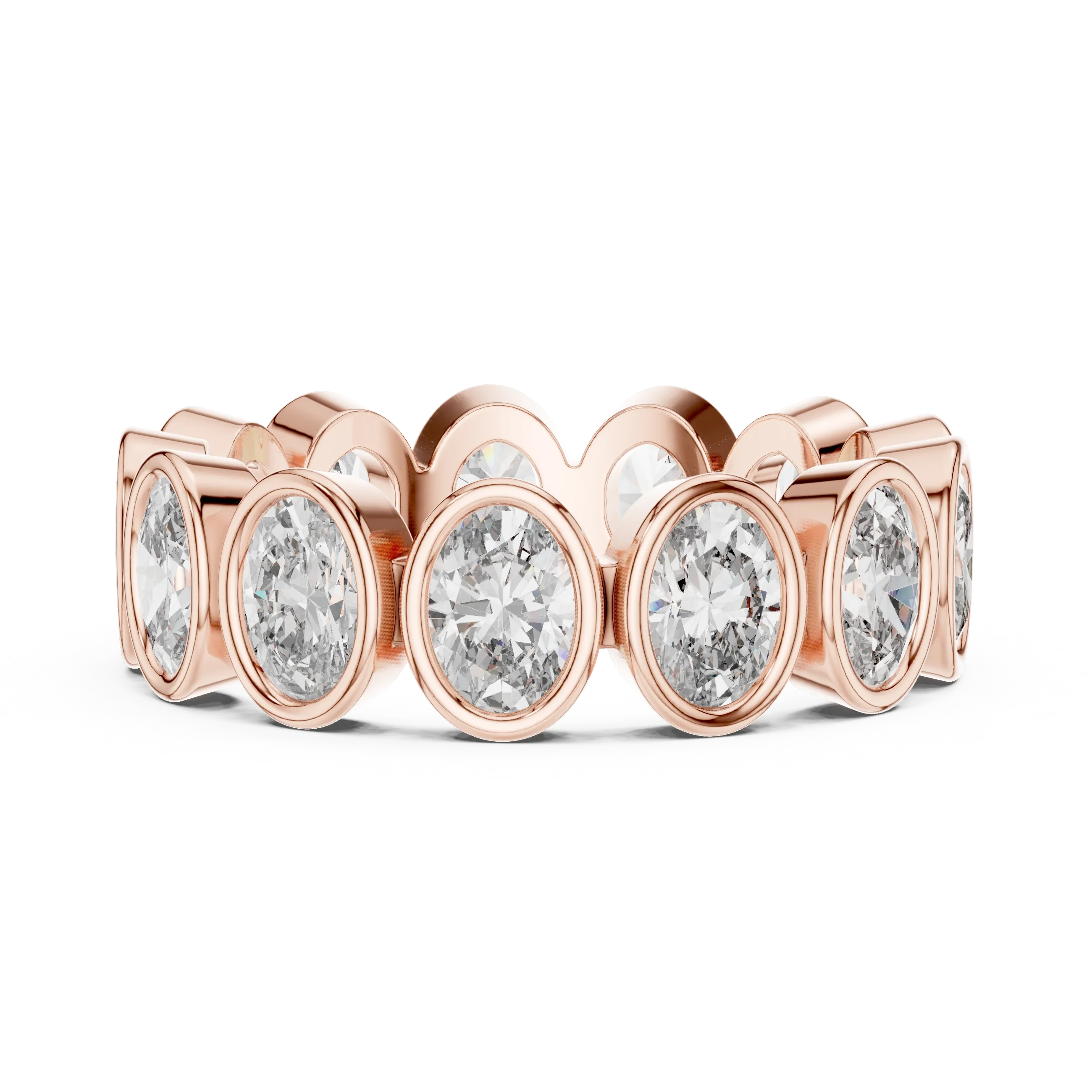 14K Gold 2.99 CT Oval Lab Diamond Bezel Set Eternity Band