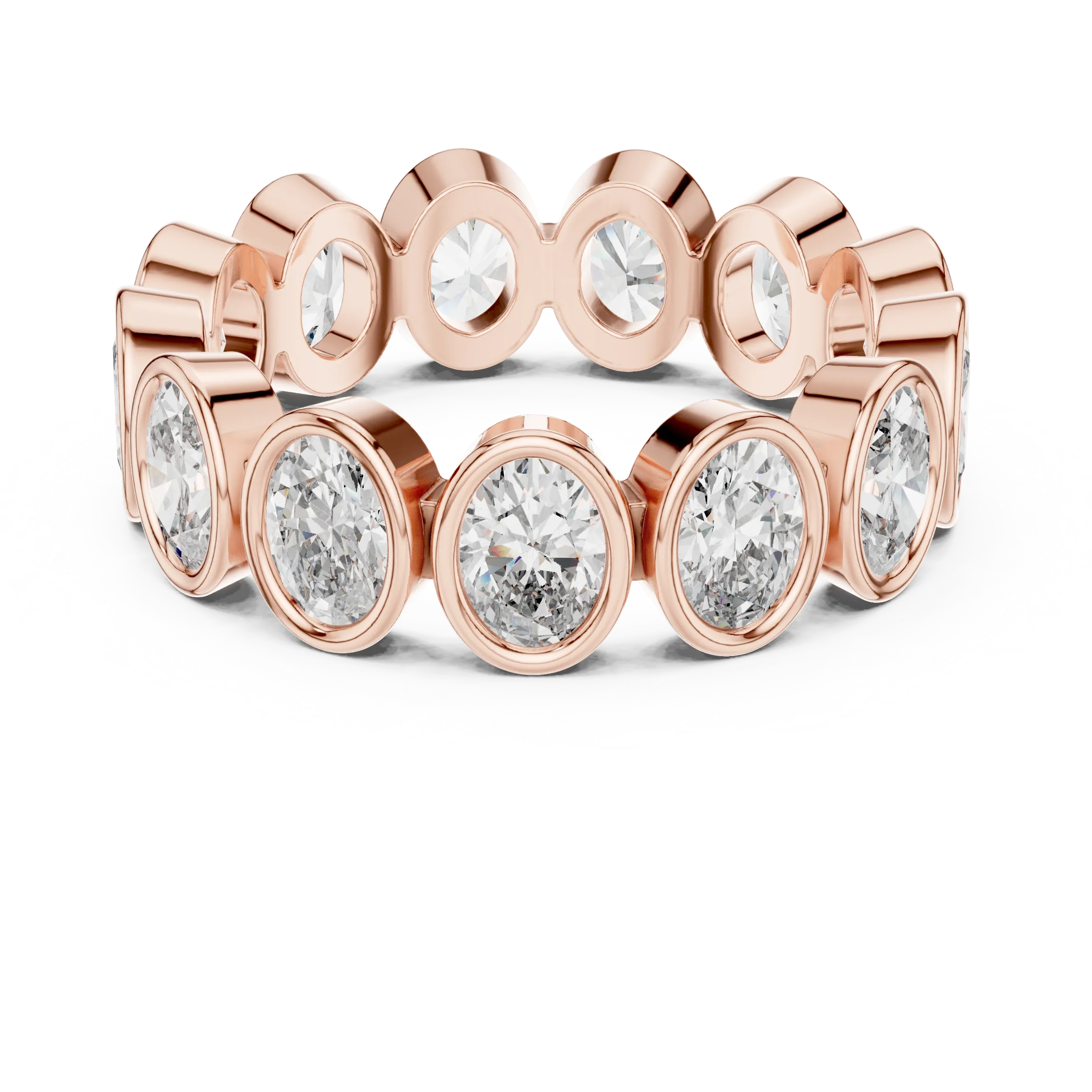 14K Gold 2.99 CT Oval Lab Diamond Bezel Set Eternity Band