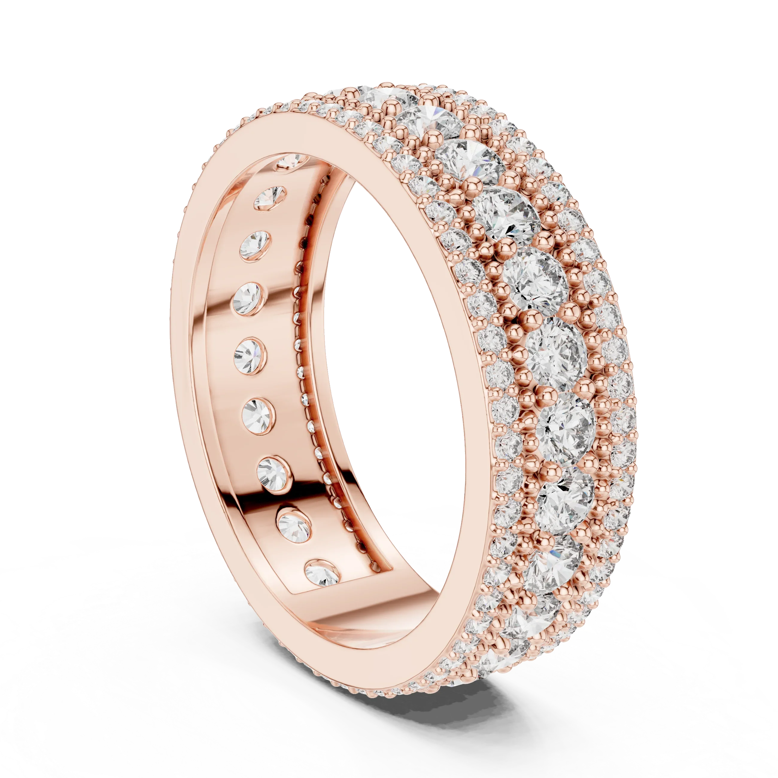 Three-Row 10K Gold Pave Moissanite Eternity Ring 1.86 CTW