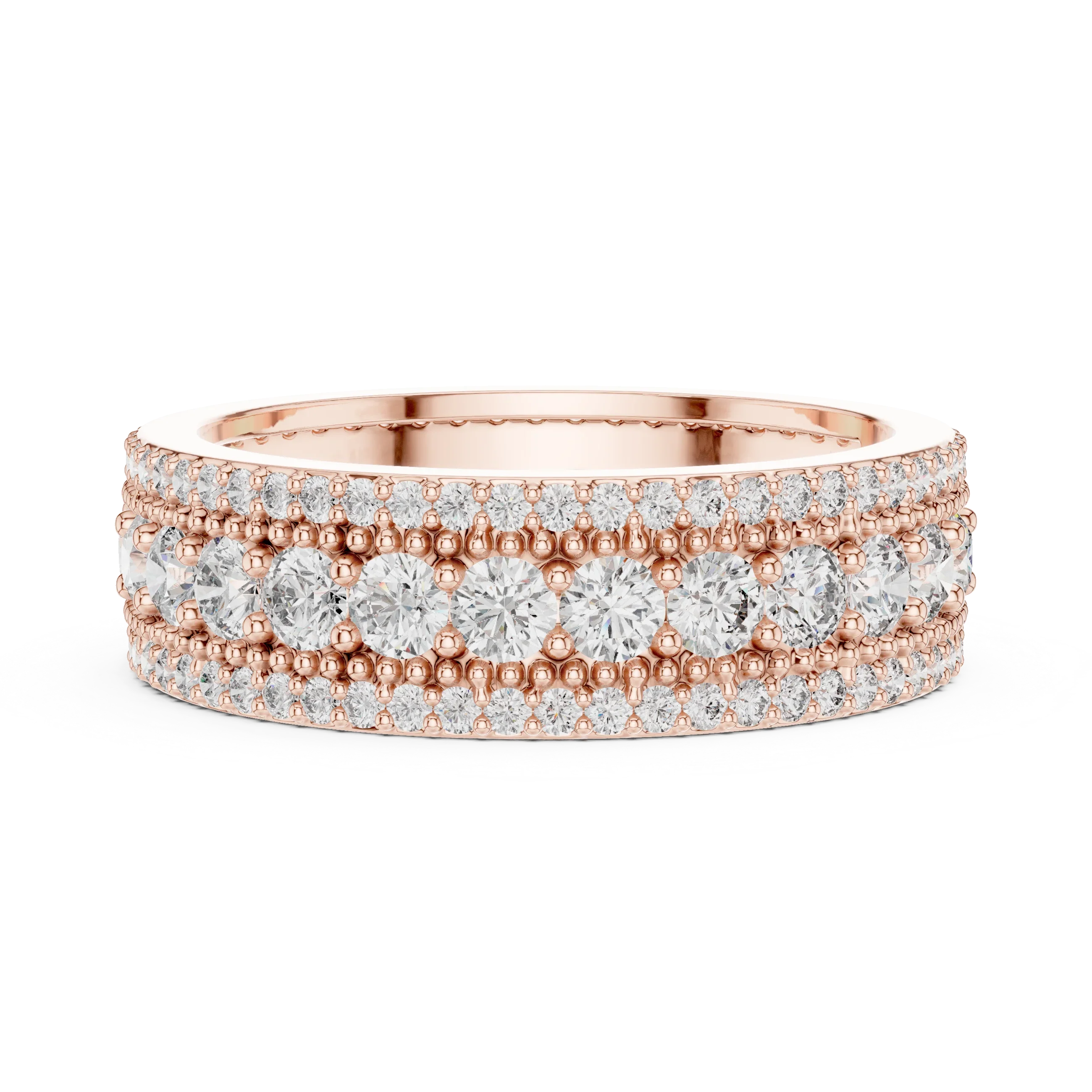 Three-Row 10K Gold Pave Moissanite Eternity Ring 1.86 CTW