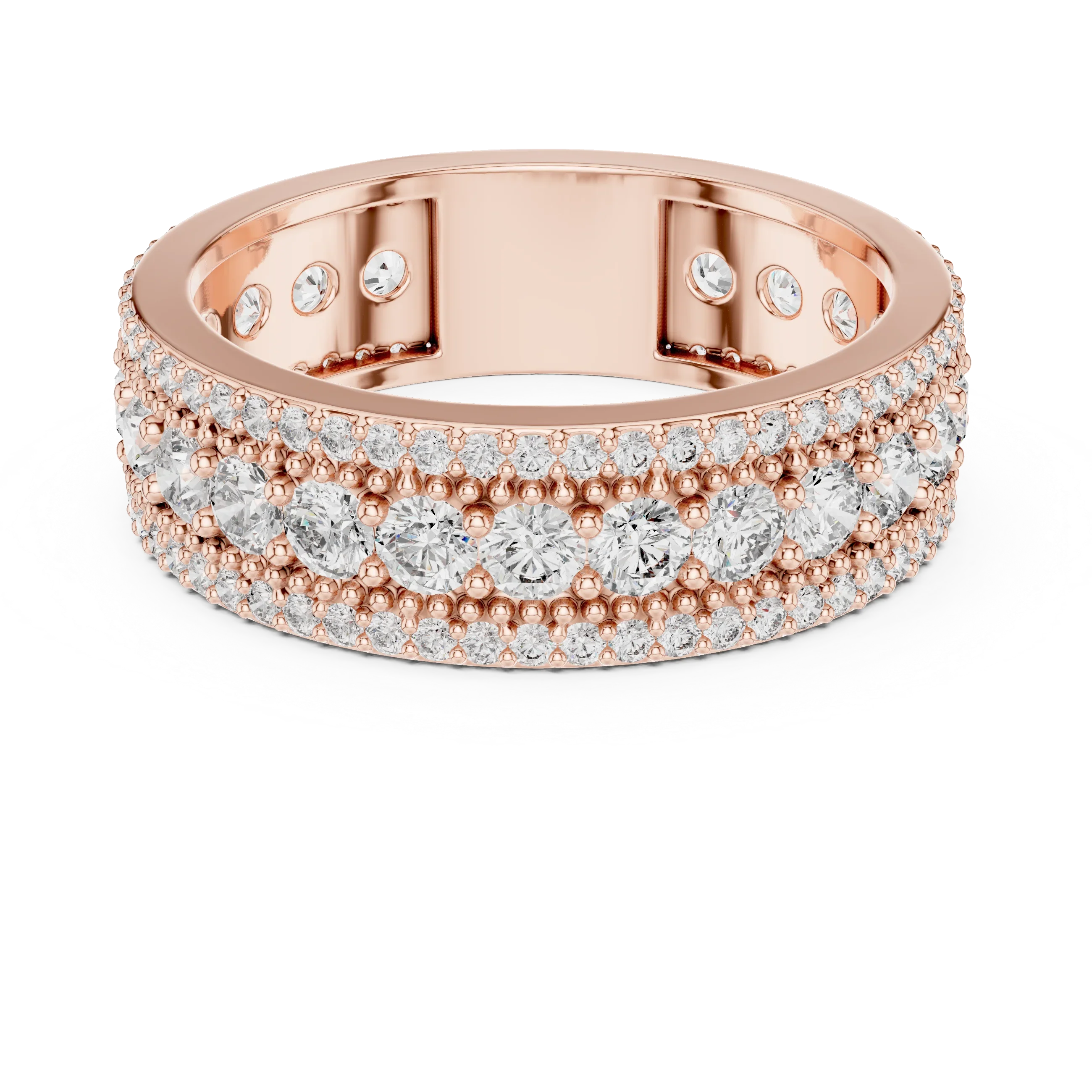 Three-Row 10K Gold Pave Moissanite Eternity Ring 1.86 CTW