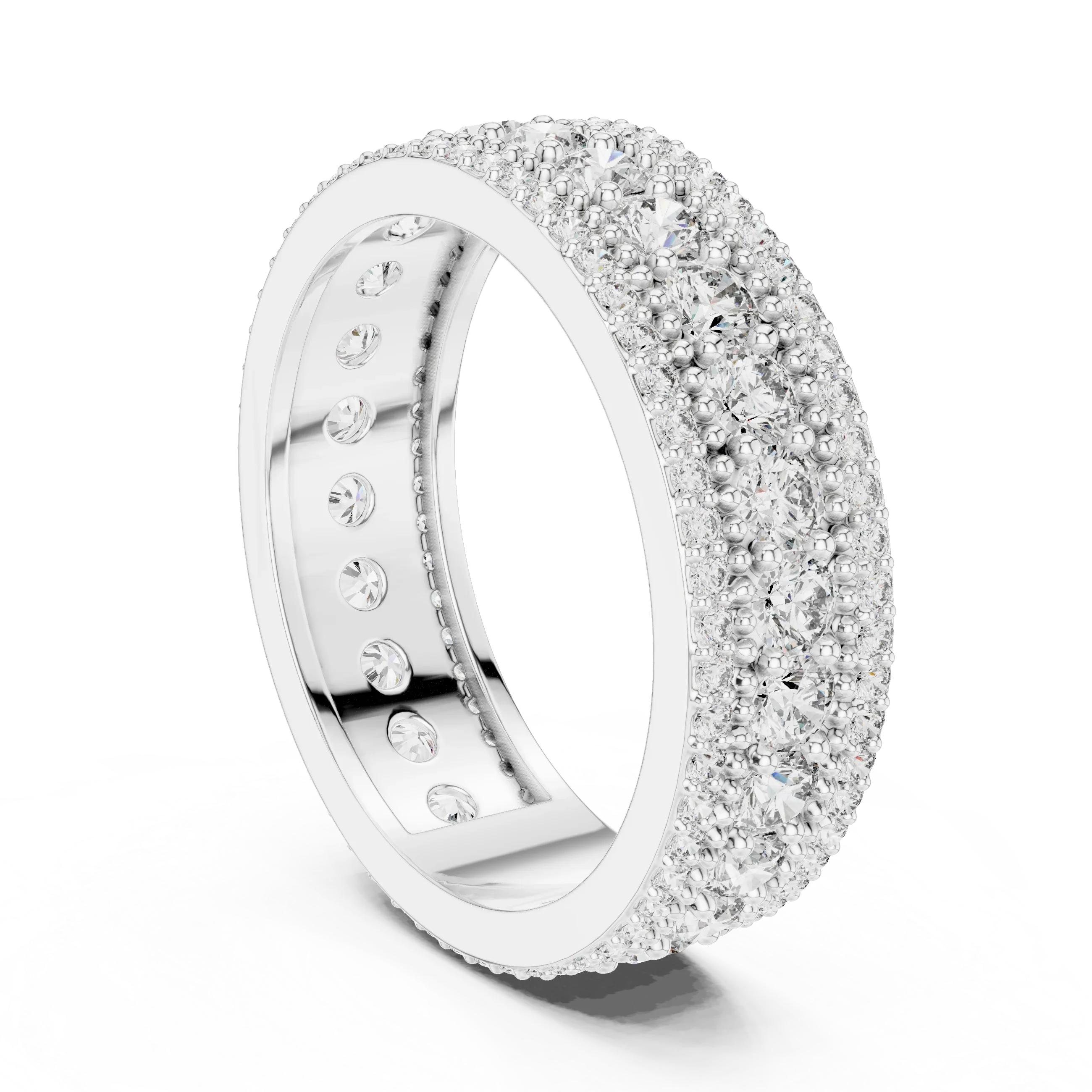 Three-Row 10K Gold Pave Moissanite Eternity Ring 1.86 CTW