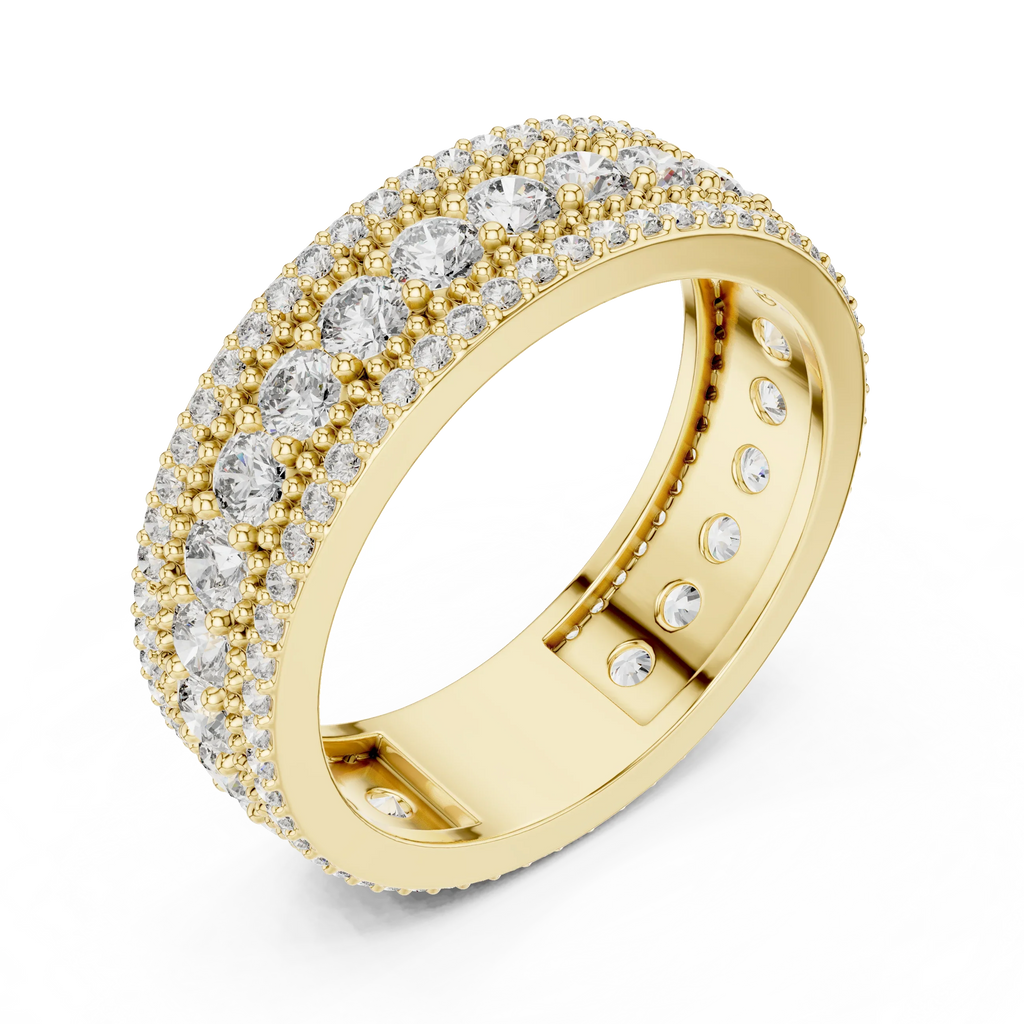 Three-Row 10K Gold Pave Moissanite Eternity Ring 1.86 CTW