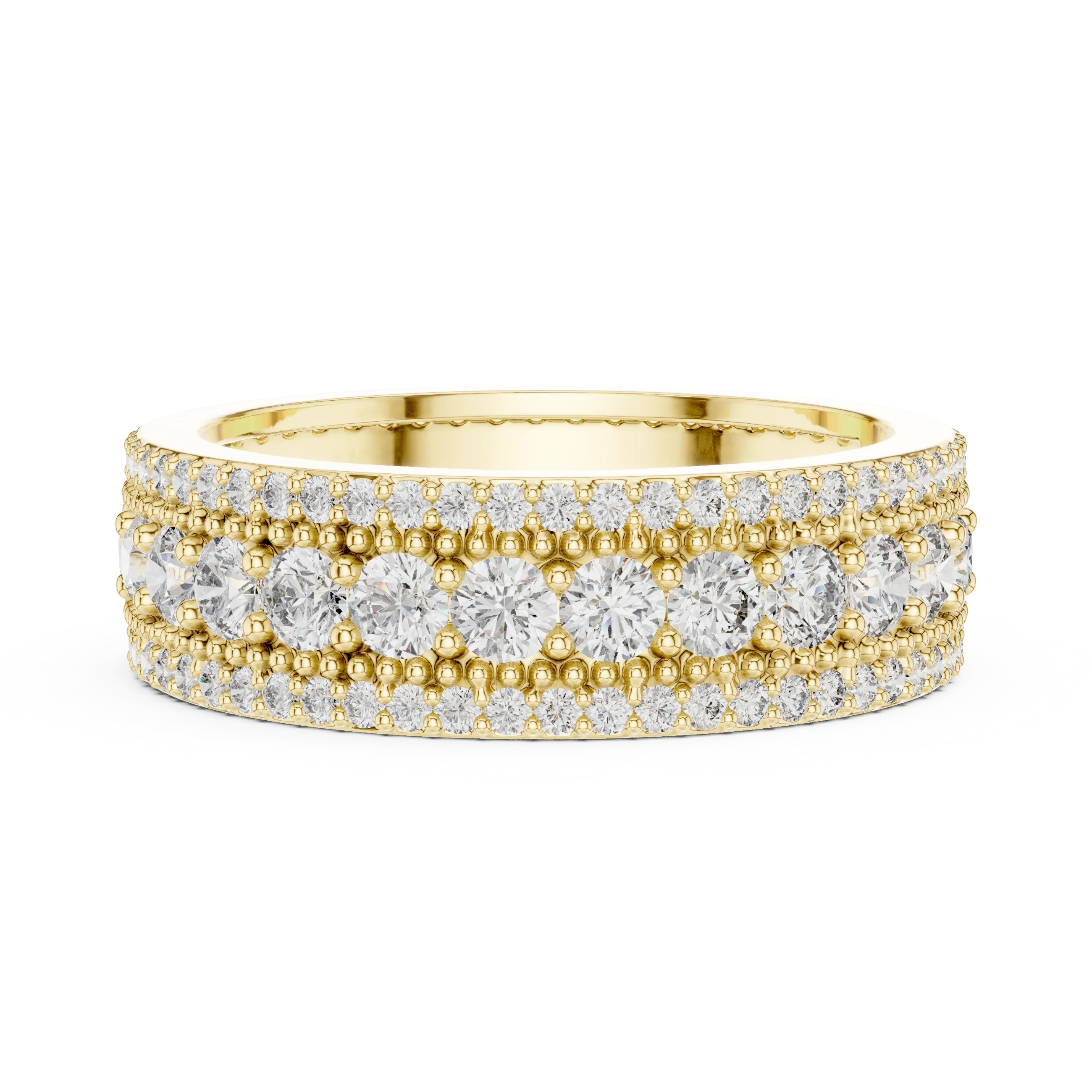 Three-Row 10K Gold Pave Moissanite Eternity Ring 1.86 CTW