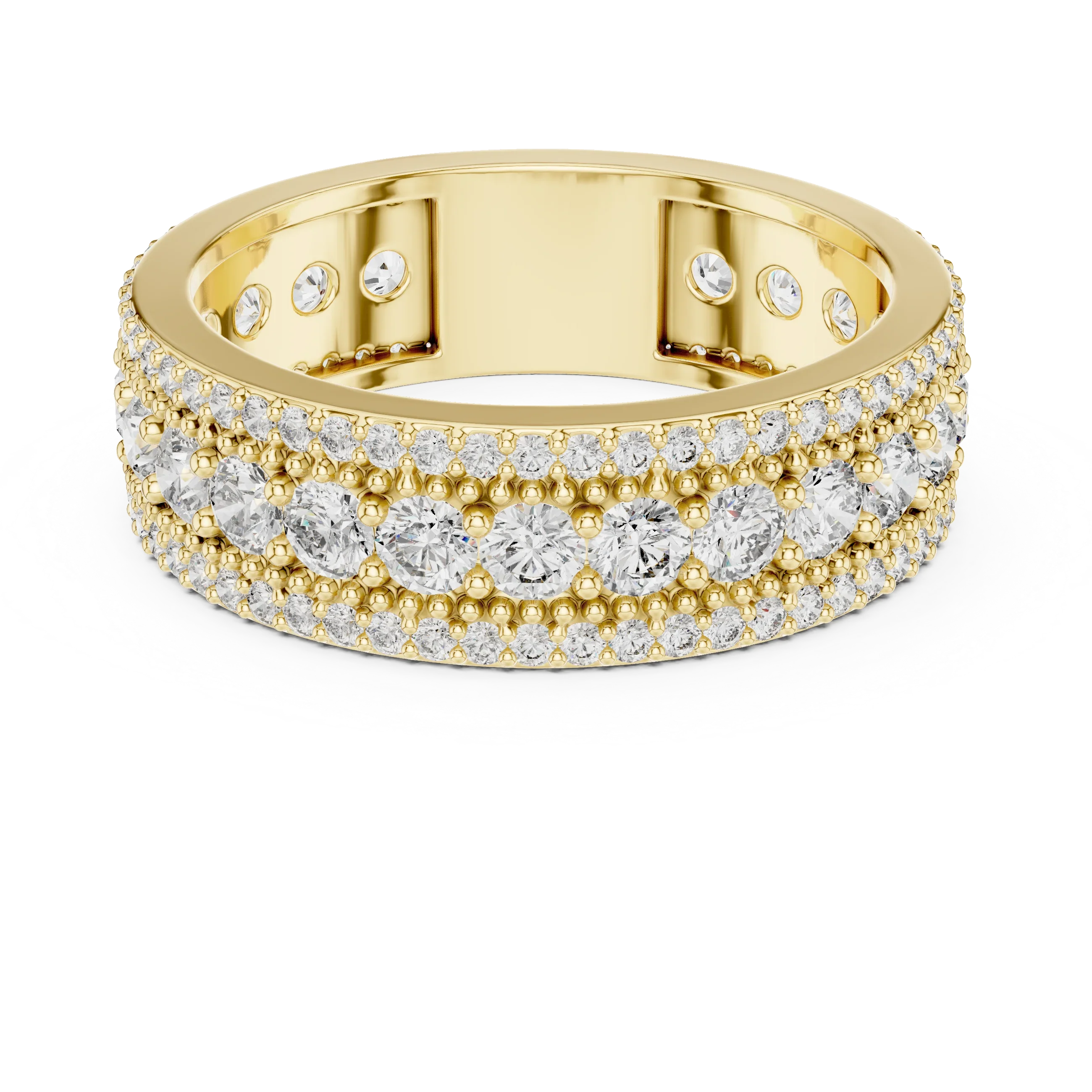 Three-Row 10K Gold Pave Moissanite Eternity Ring 1.86 CTW