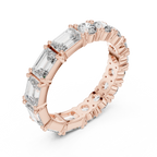 Shared Prong Emerald & Roound Moissanite Eternity Ring 0.99 CTW