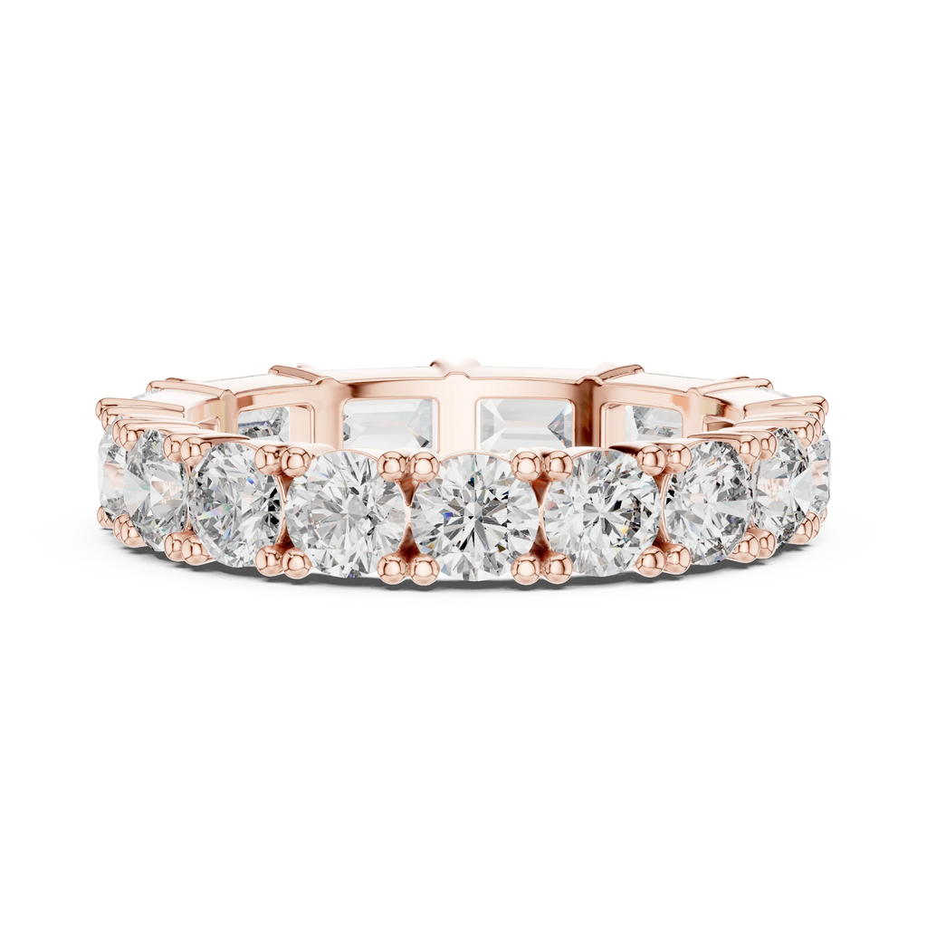 Shared Prong Emerald & Roound Moissanite Eternity Ring 0.99 CTW