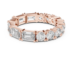 Shared Prong Emerald & Roound Moissanite Eternity Ring 0.99 CTW