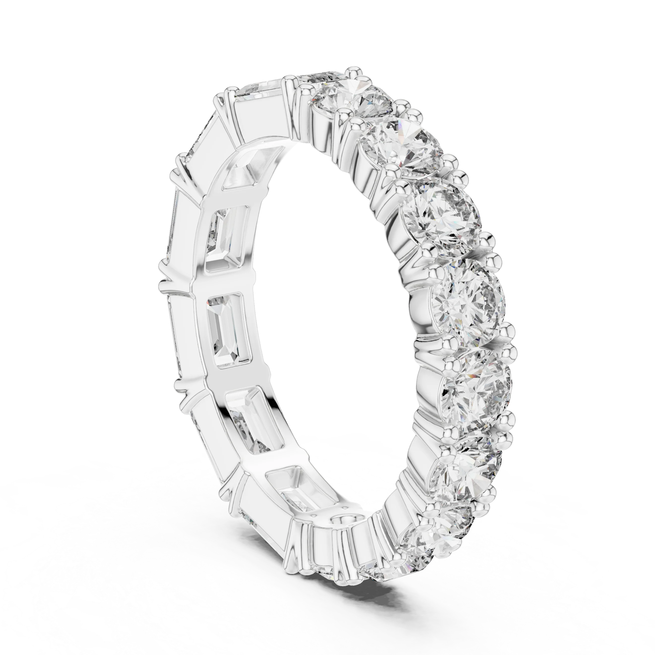 Shared Prong Emerald & Roound Moissanite Eternity Ring 0.99 CTW