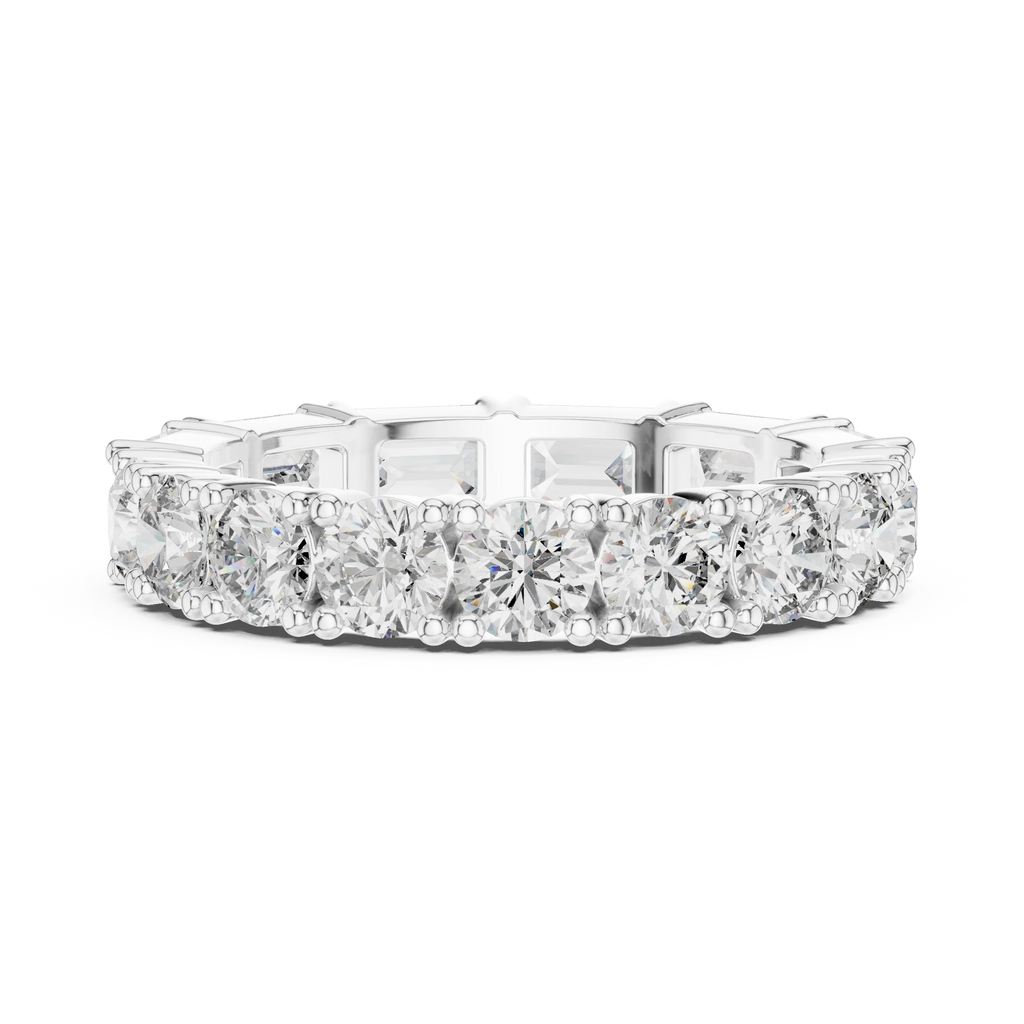 Shared Prong Emerald & Roound Moissanite Eternity Ring 0.99 CTW