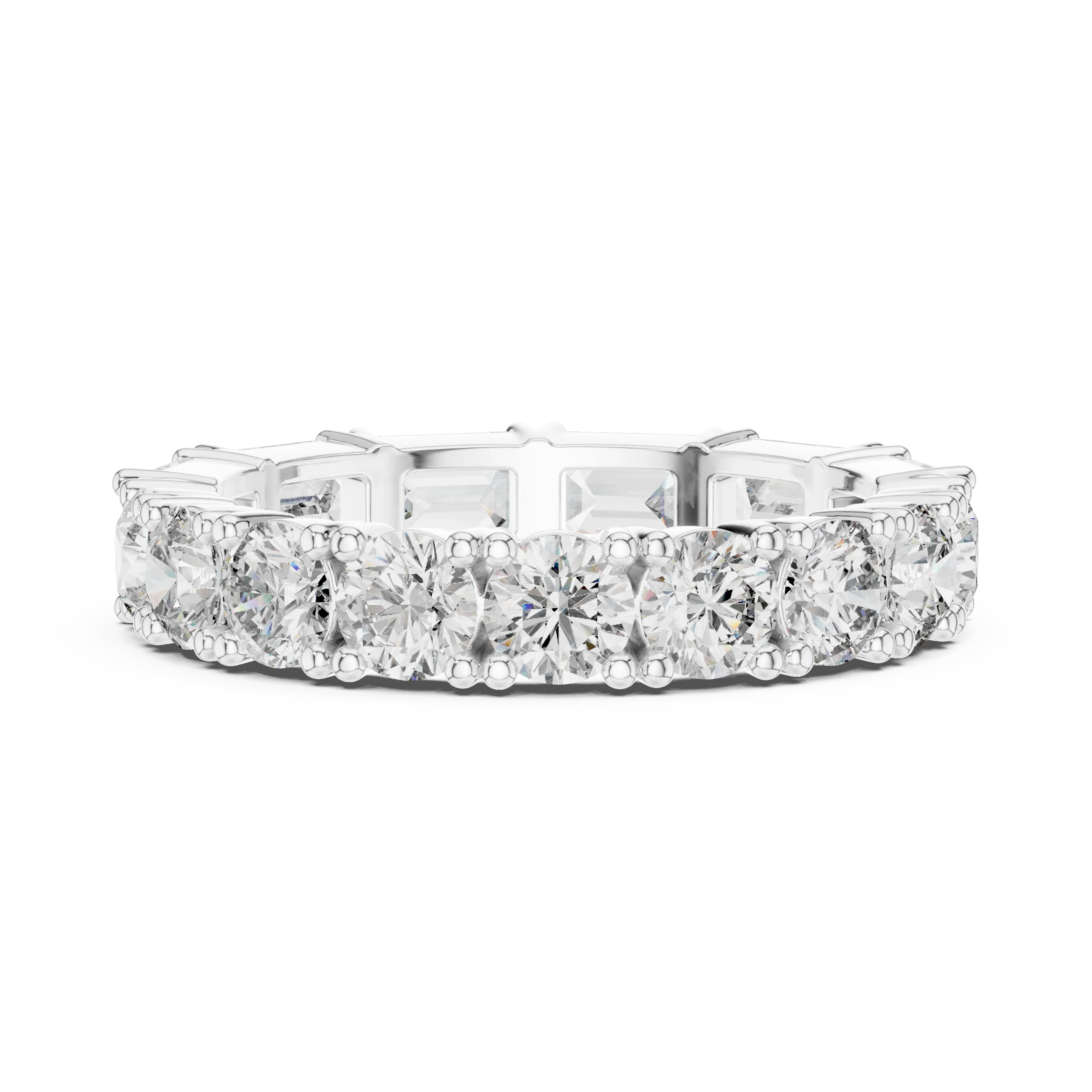 Shared Prong Emerald & Roound Moissanite Eternity Ring 0.99 CTW