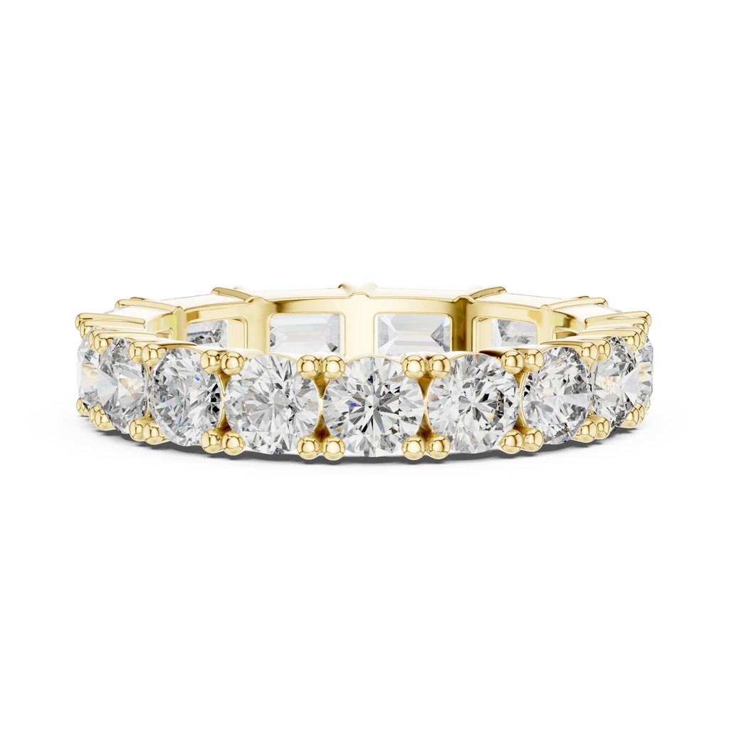 Shared Prong Emerald & Roound Moissanite Eternity Ring 0.99 CTW