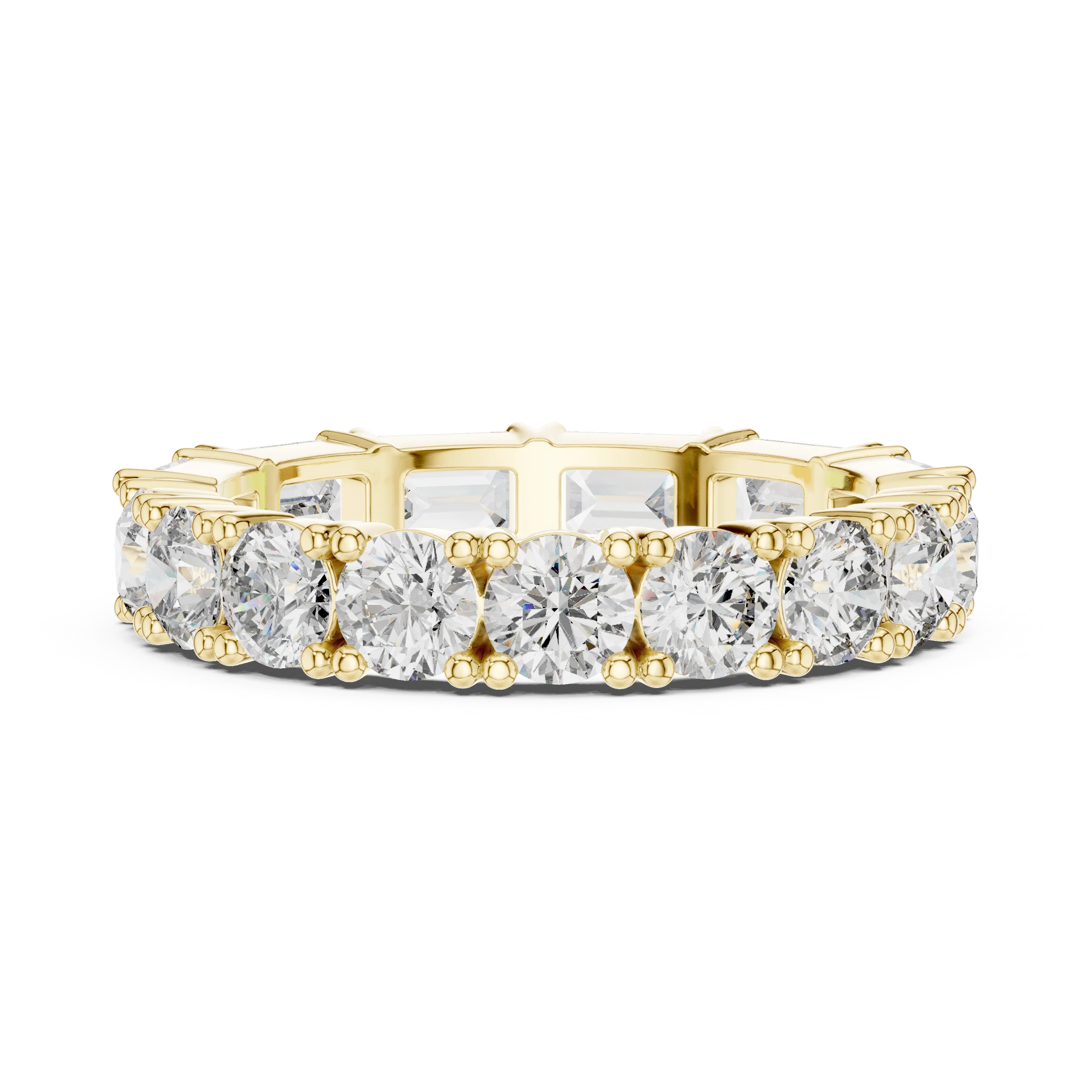 Shared Prong Emerald & Roound Moissanite Eternity Ring 0.99 CTW