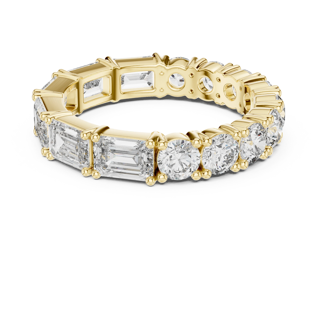 Shared Prong Emerald & Roound Moissanite Eternity Ring 0.99 CTW