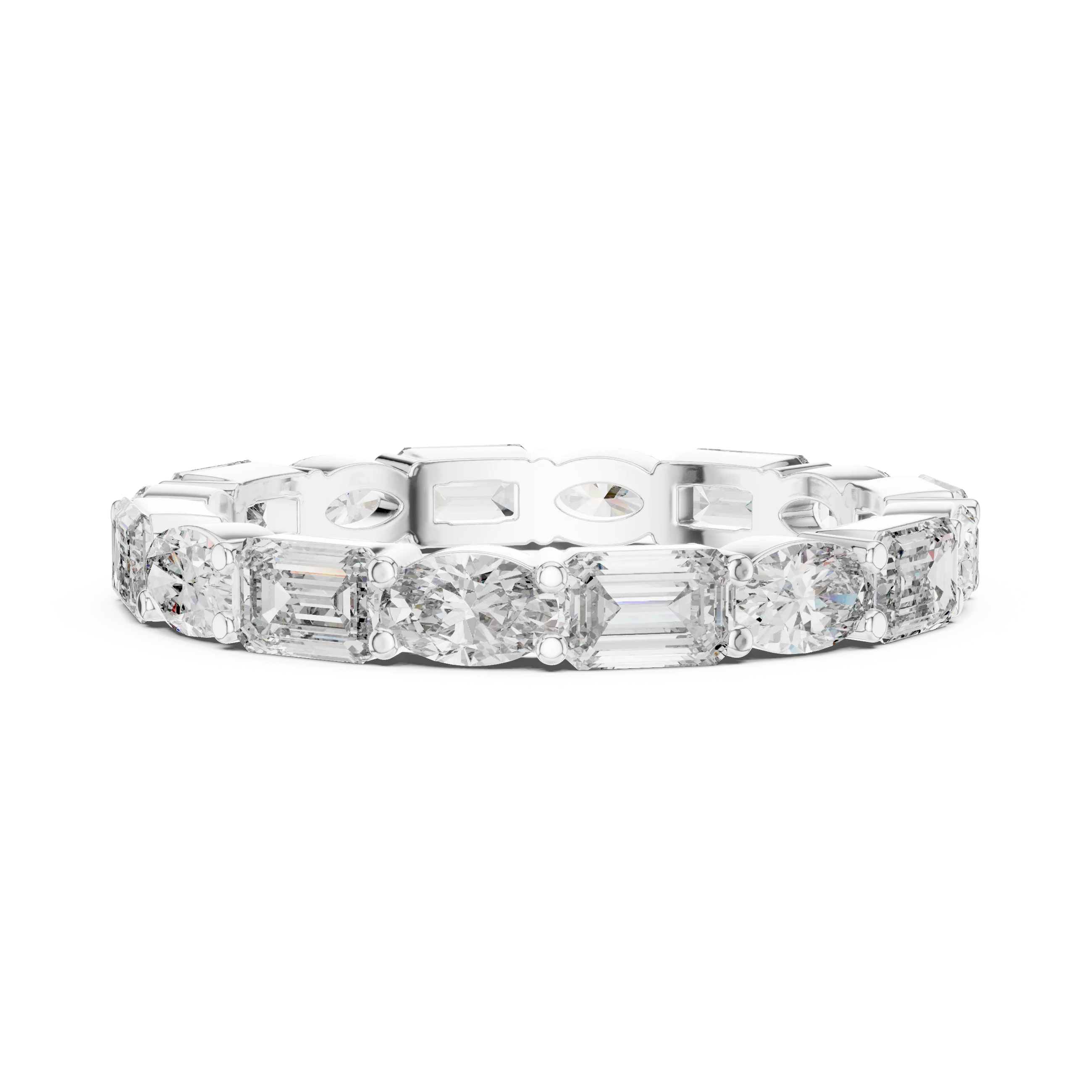 Emerald & Oval Lab Grown Diamond Eternity Ring 2.00 CTW VVS1